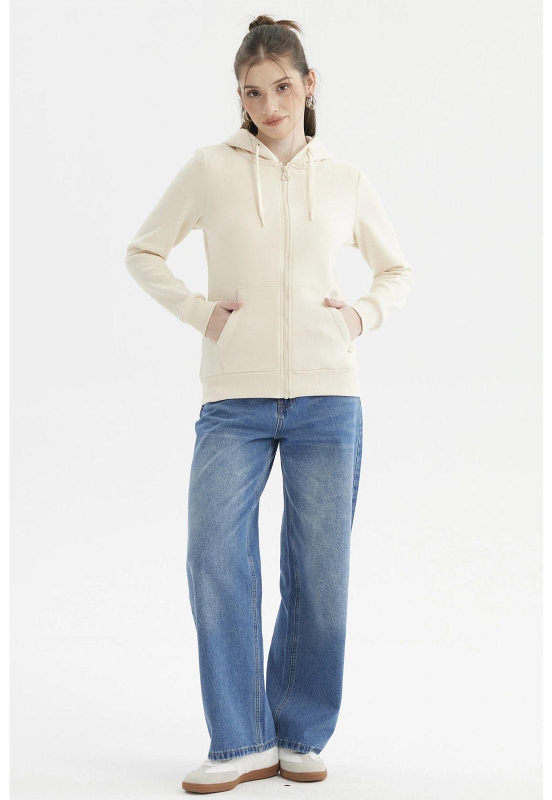 Polerón Mujer Abierto Hodie Crema-3