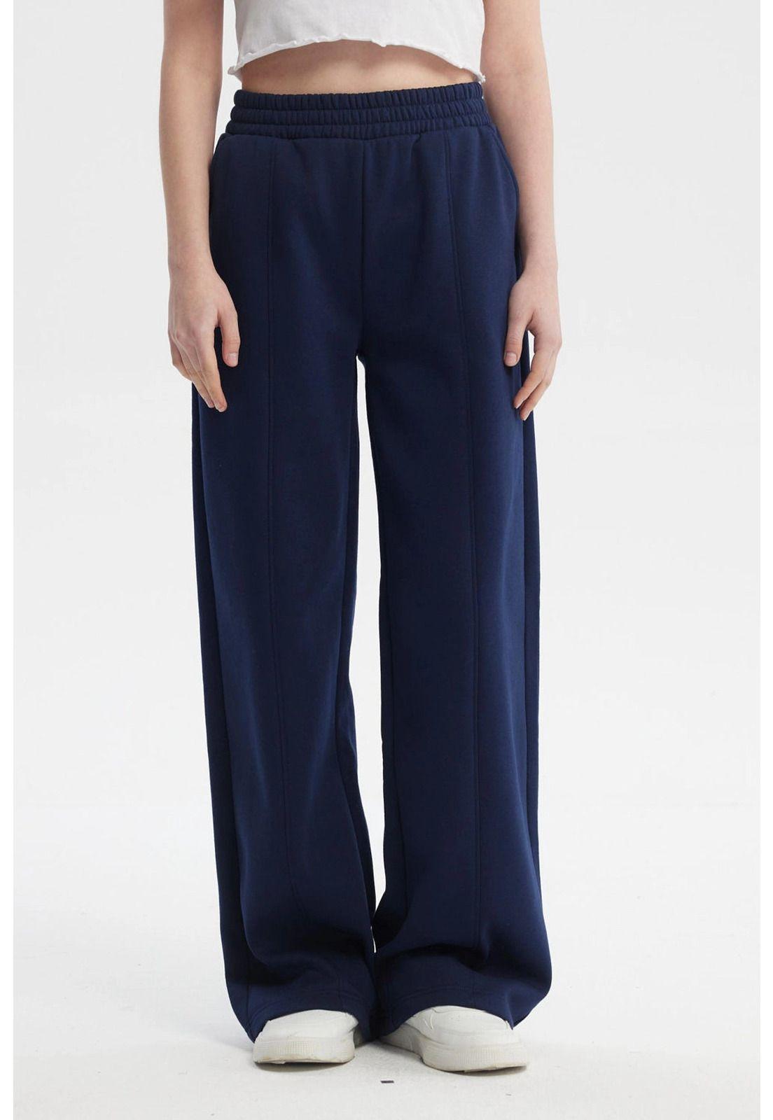 Pantalón Buzo Mujer Wide Leg Azul Oscuro-0