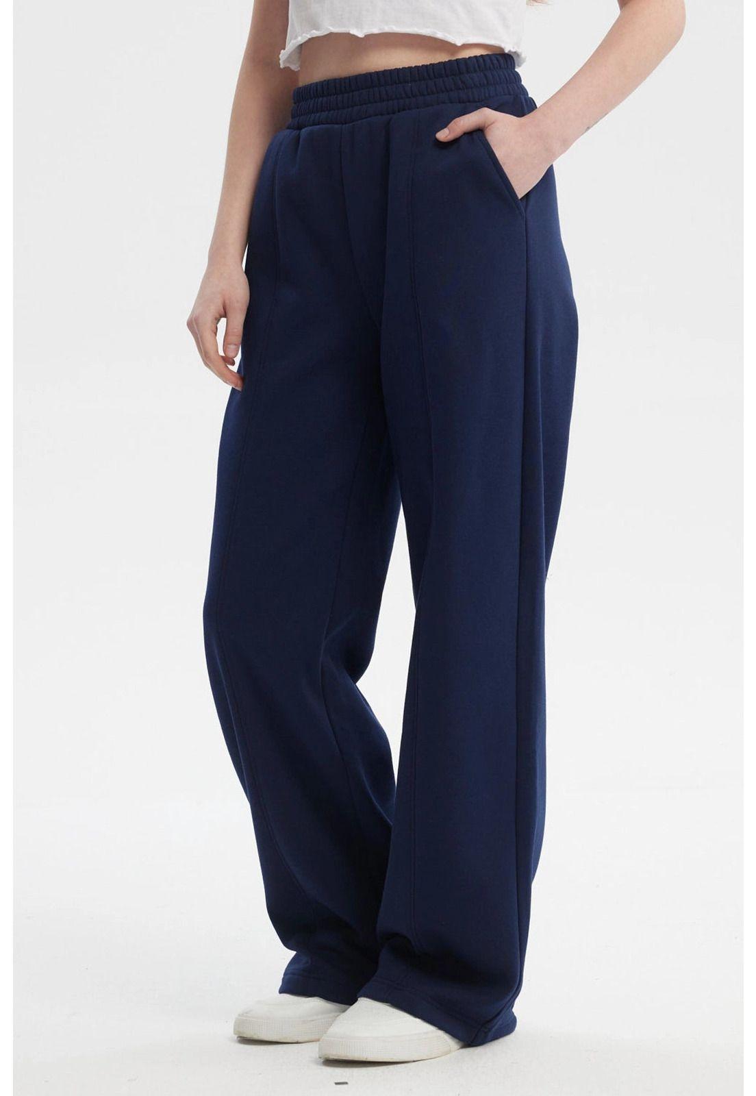 Pantalón Buzo Mujer Wide Leg Azul Oscuro-1