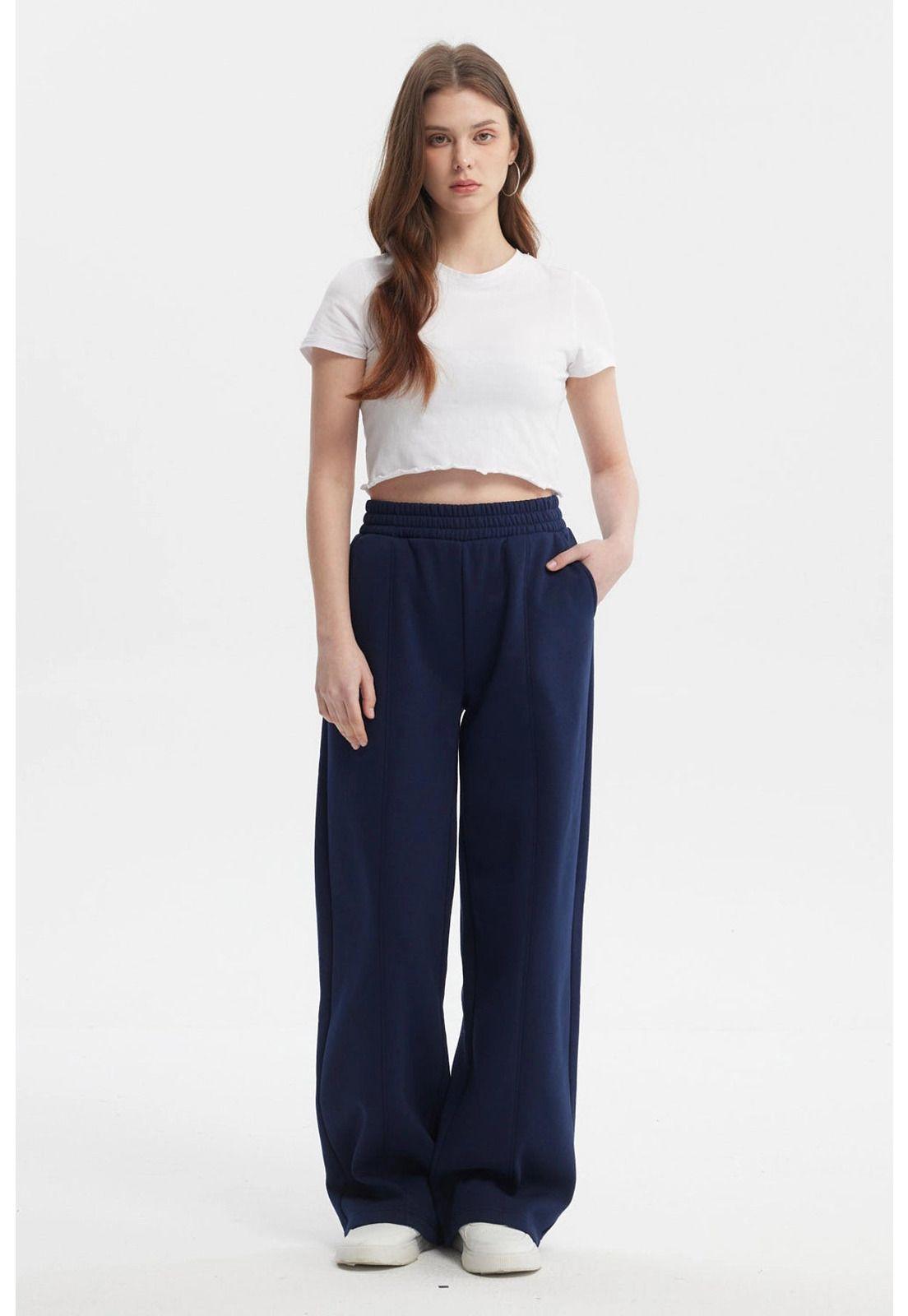 Pantalón Buzo Mujer Wide Leg Azul Oscuro-3