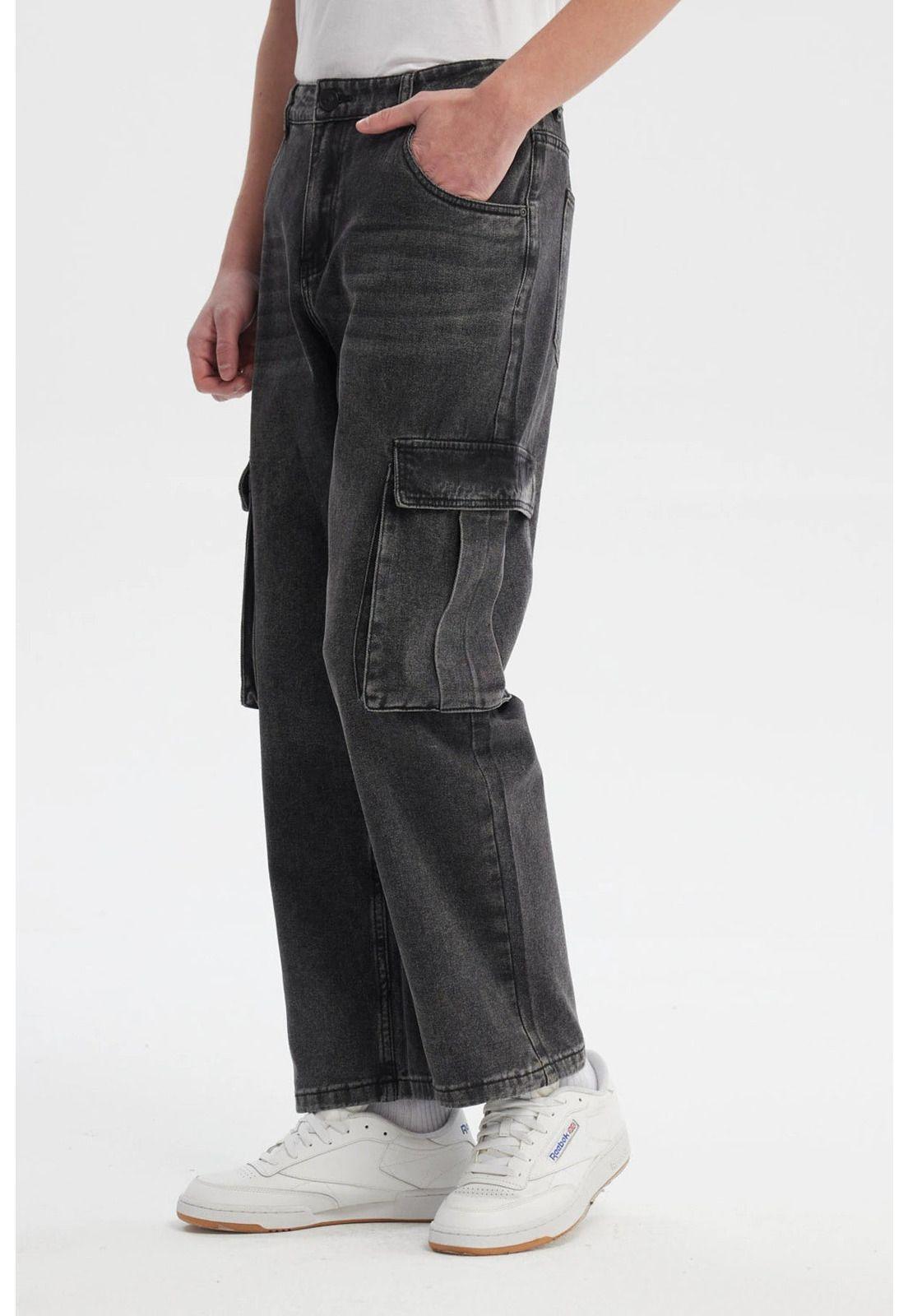 Jeans Hombre Cargo Calce Recto Gris-1