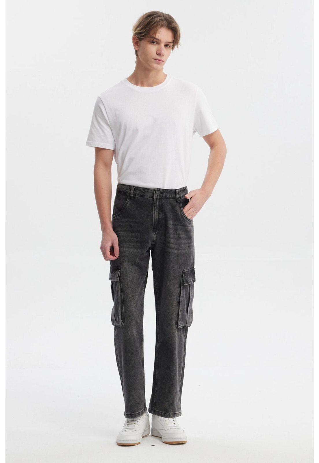 Jeans Hombre Cargo Calce Recto Gris-3