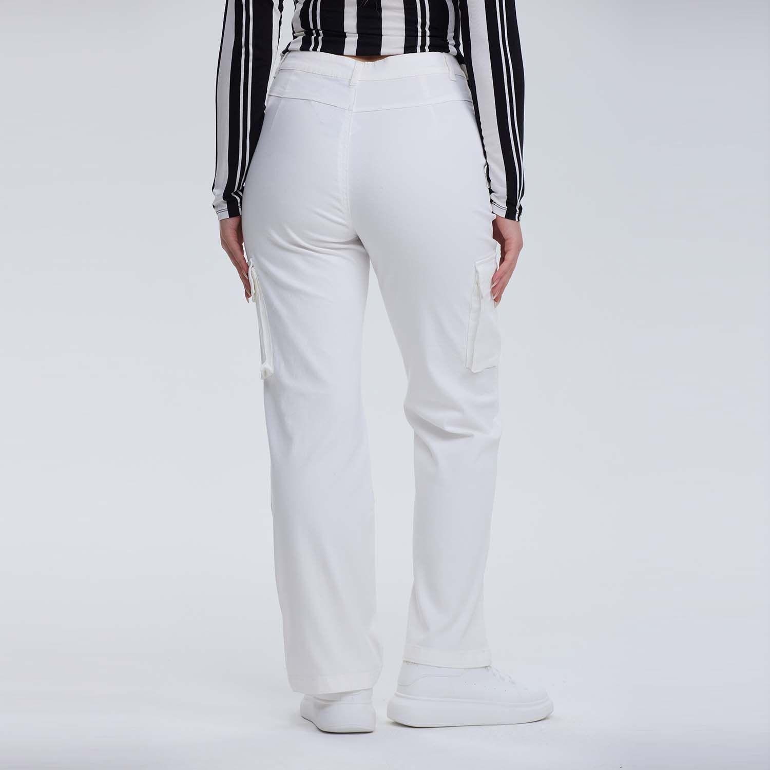 Pantalón Mujer Wide Leg Cargo Gabardina Crudo-2