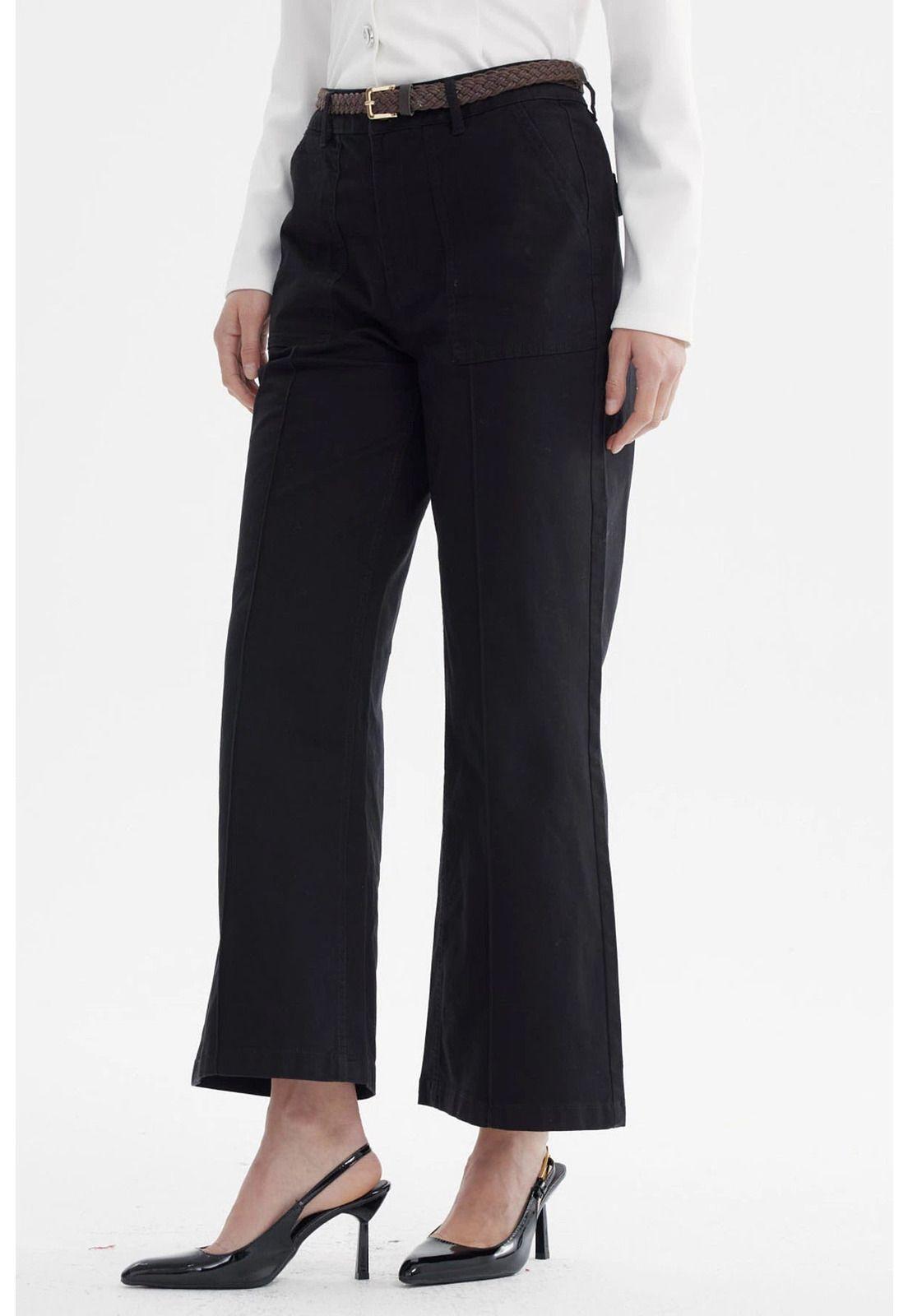 Pantalón Mujer Gabardina Con Cinturón Negro-1