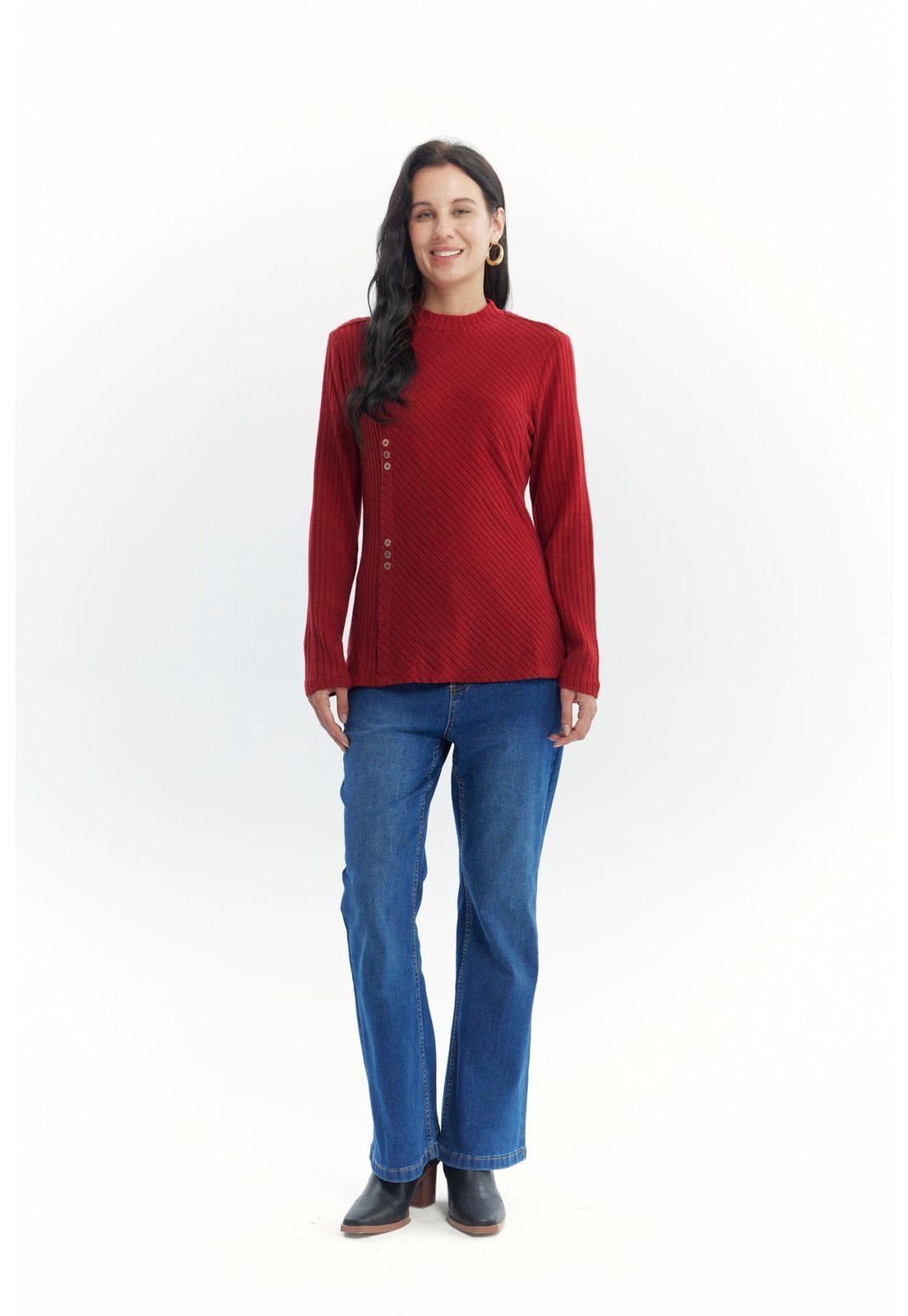 Polera Mujer Detalle Botones Rojo Oscuro-3