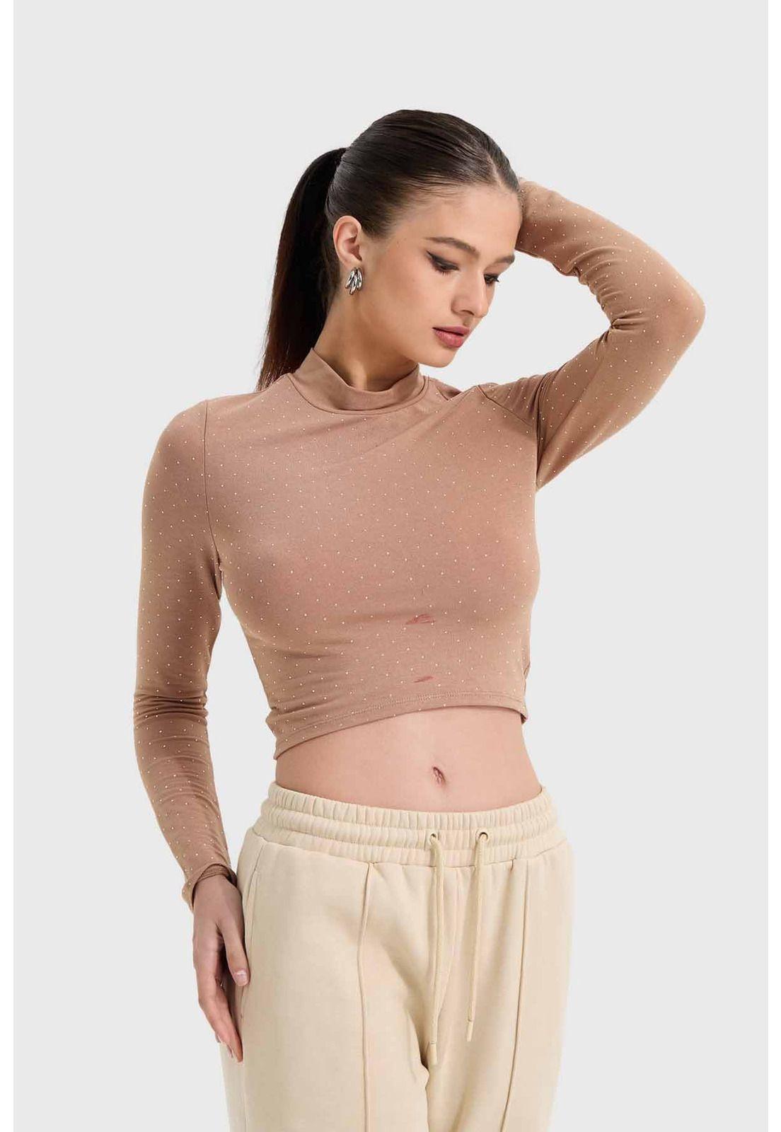 Polera Mujer Glitter Camel-1