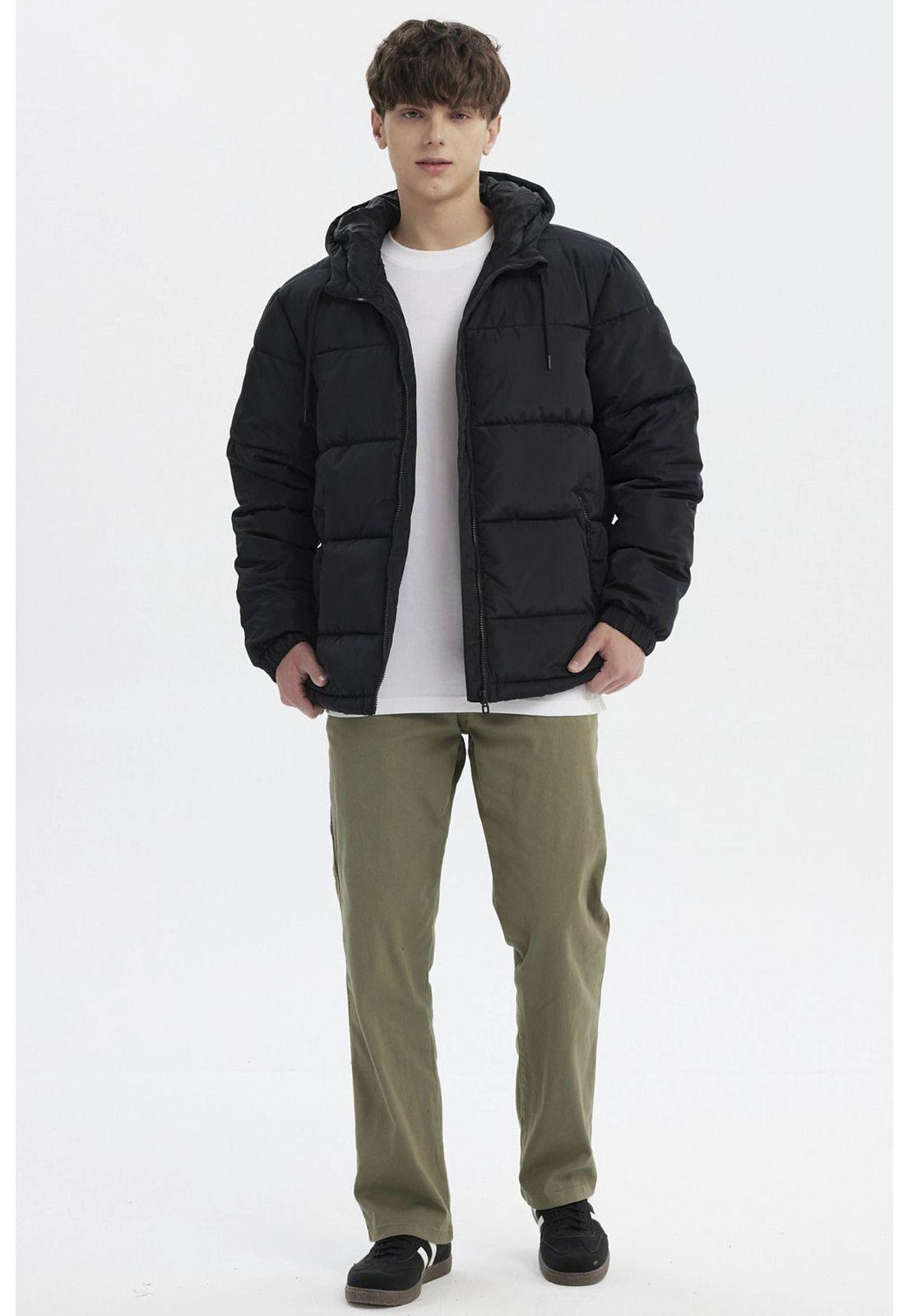 Parka Hombre Básica Lisa Negro-3