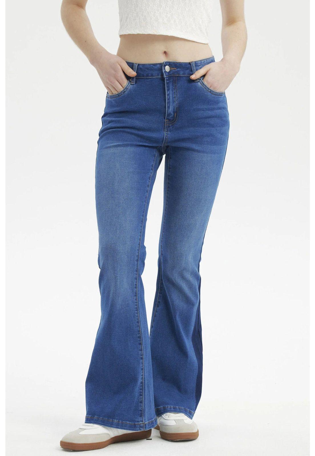 Jeans Mujer Flare Bota Bicolor Azul-0