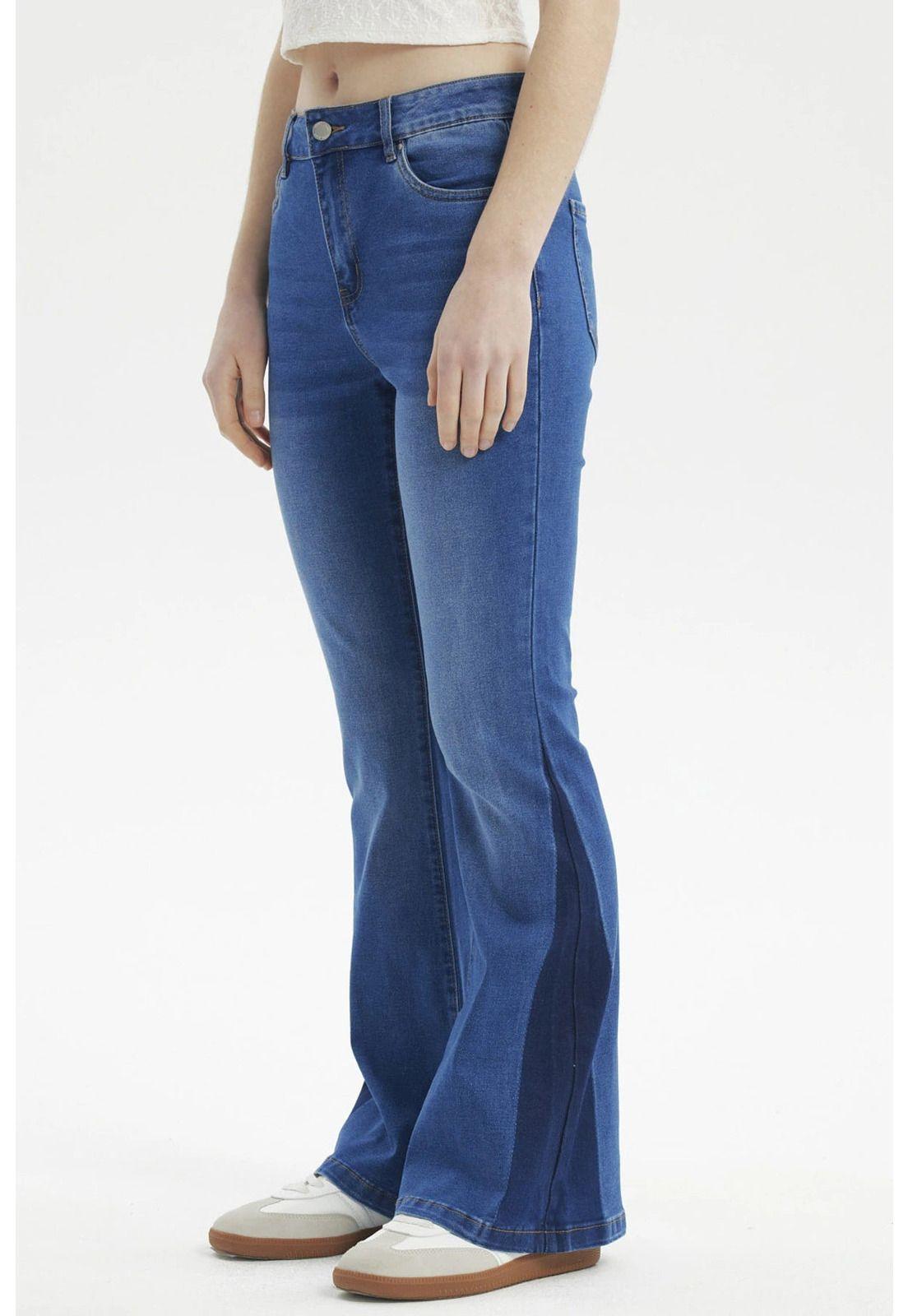 Jeans Mujer Flare Bota Bicolor Azul-1