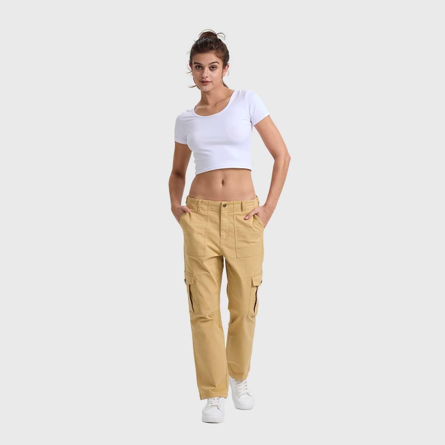 Pantalón Mujer Semi Recto Gabardina Beige Fashion's Park-3