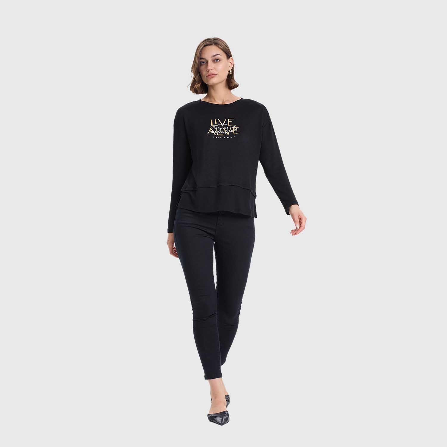 Sweater Mujer Con Faldón Negro Fashion's Park-3