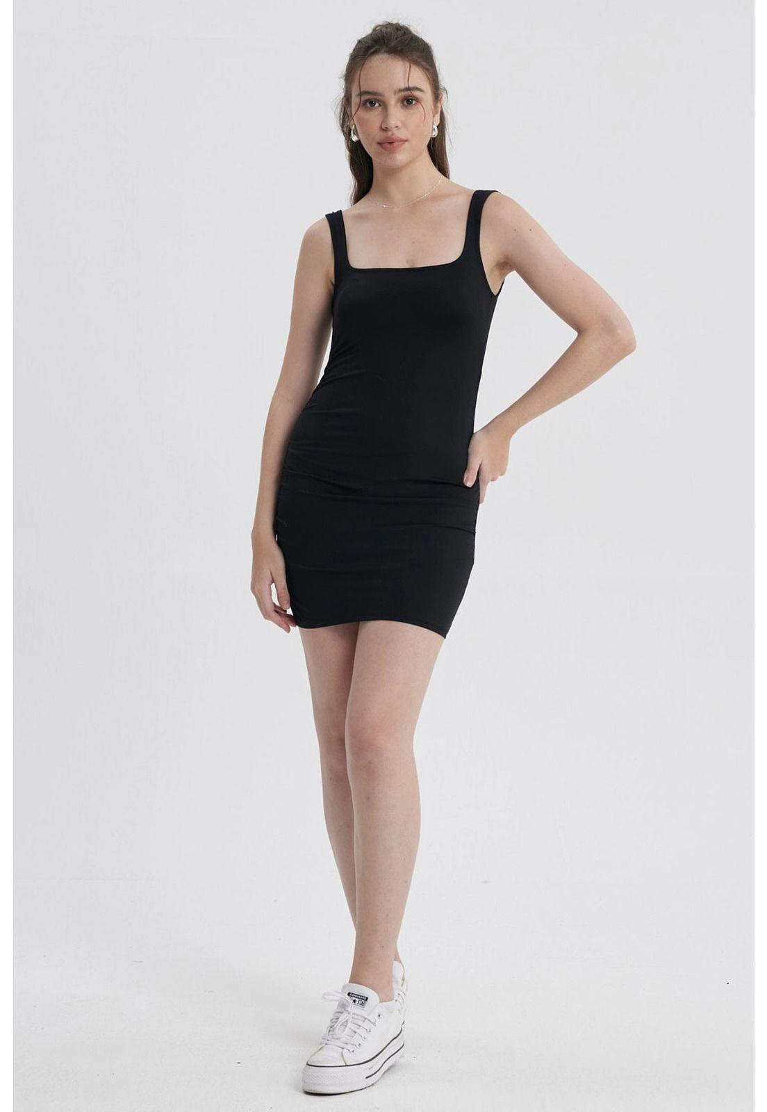 Vestido Mujer Drapeado Negro-0