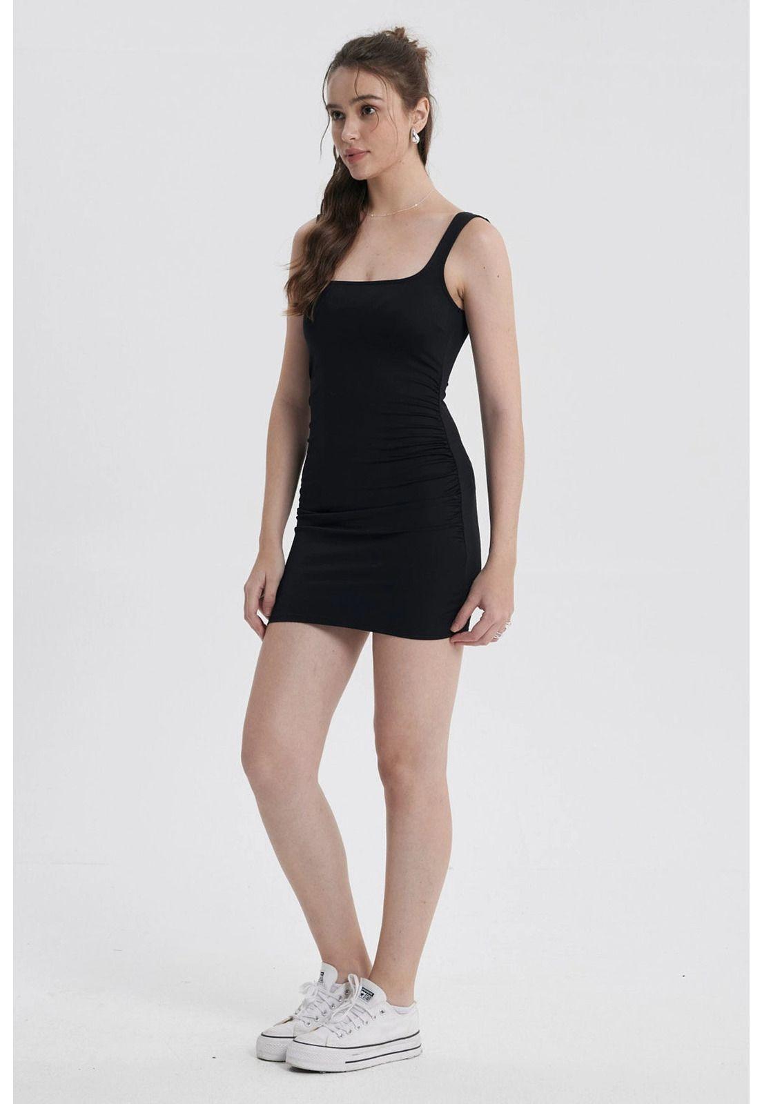 Vestido Mujer Drapeado Negro-1