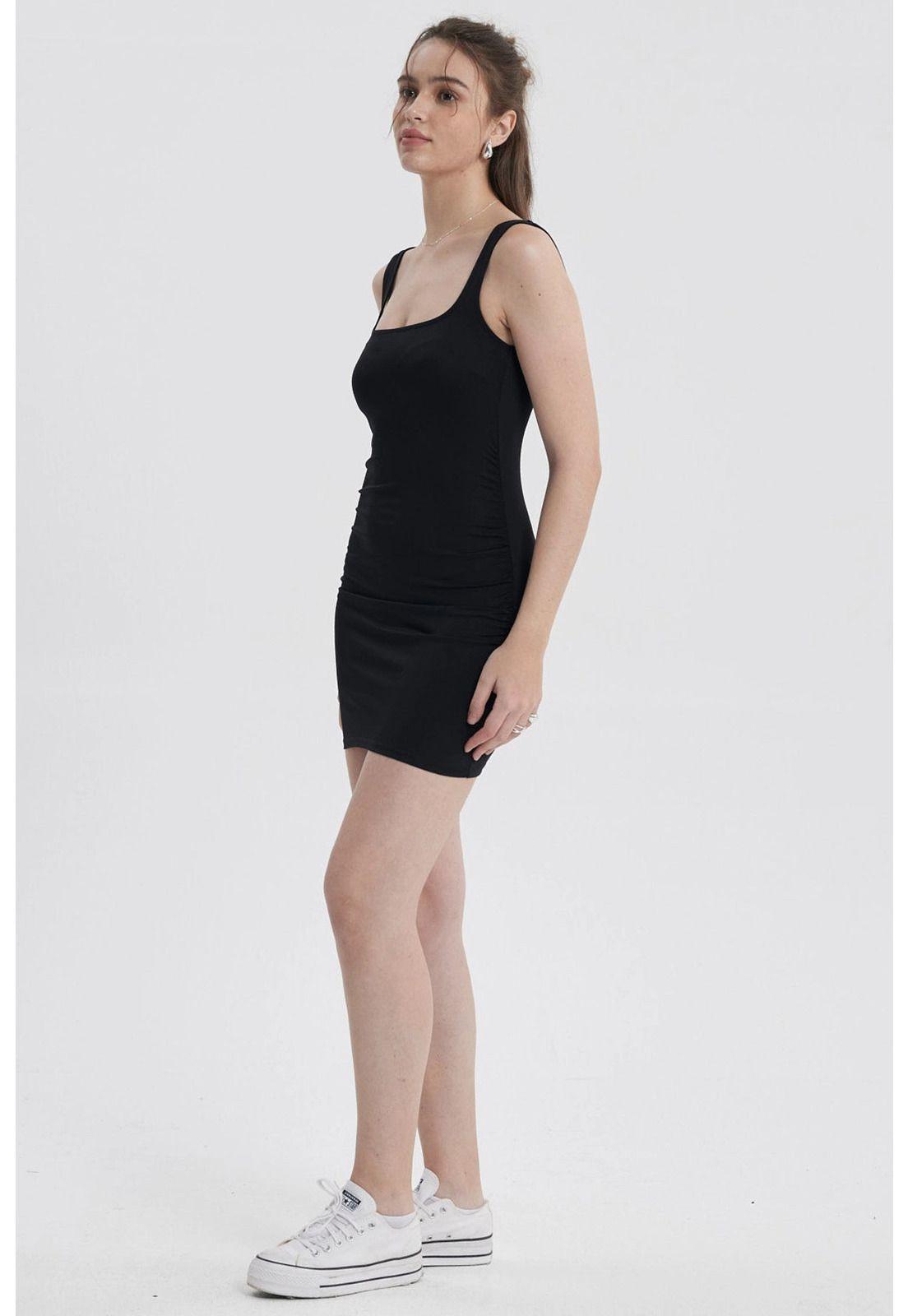Vestido Mujer Drapeado Negro-3