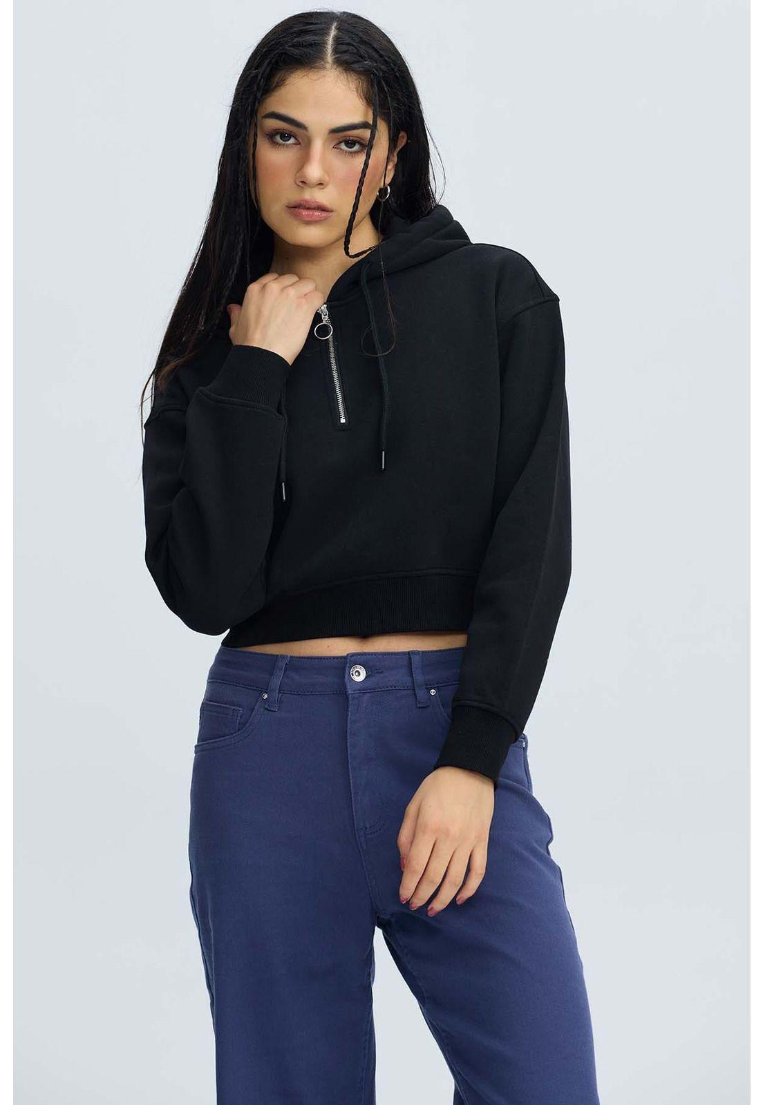 Polerón Mujer Medio Zipper Crop Negro-0