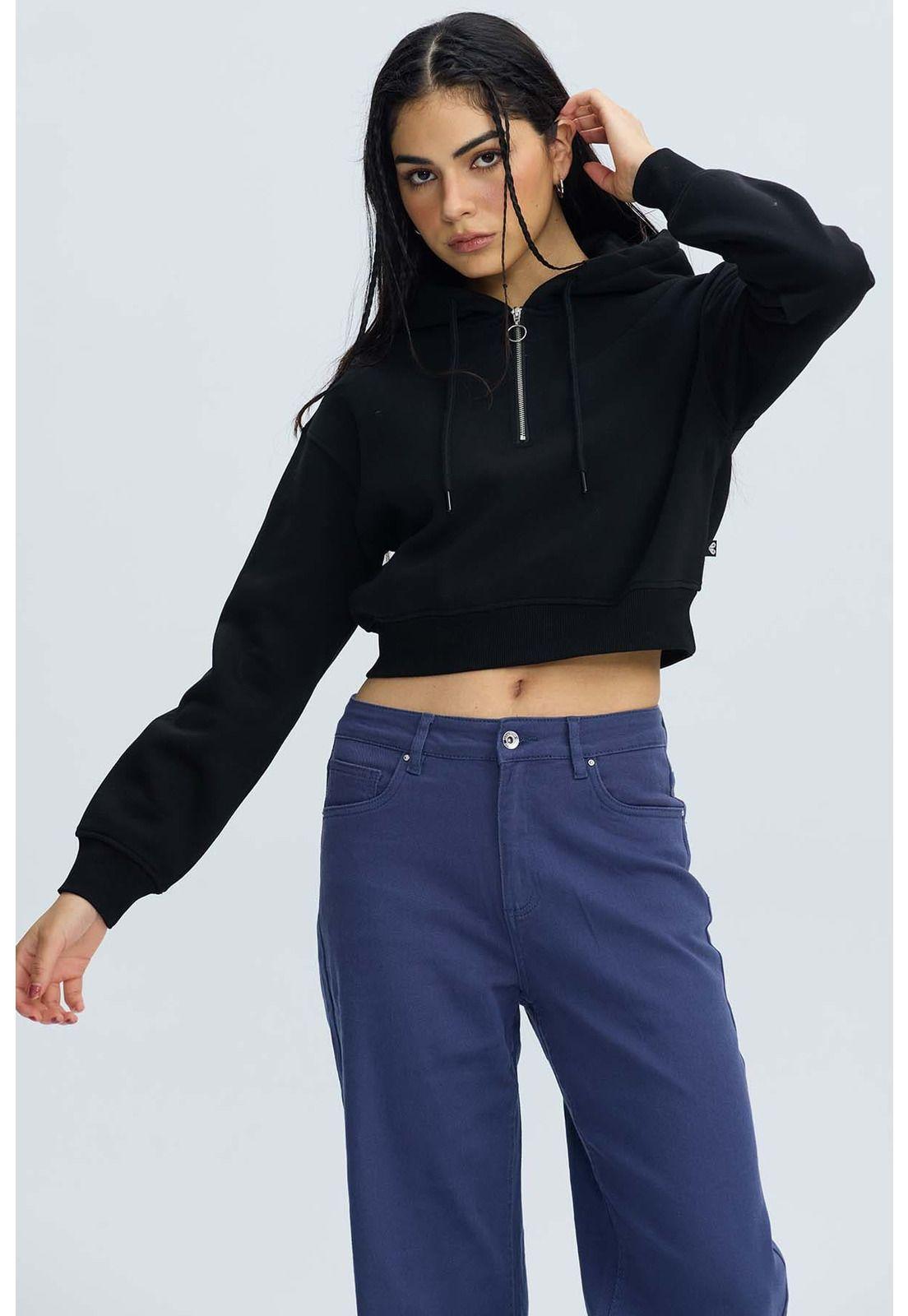 Polerón Mujer Medio Zipper Crop Negro-1