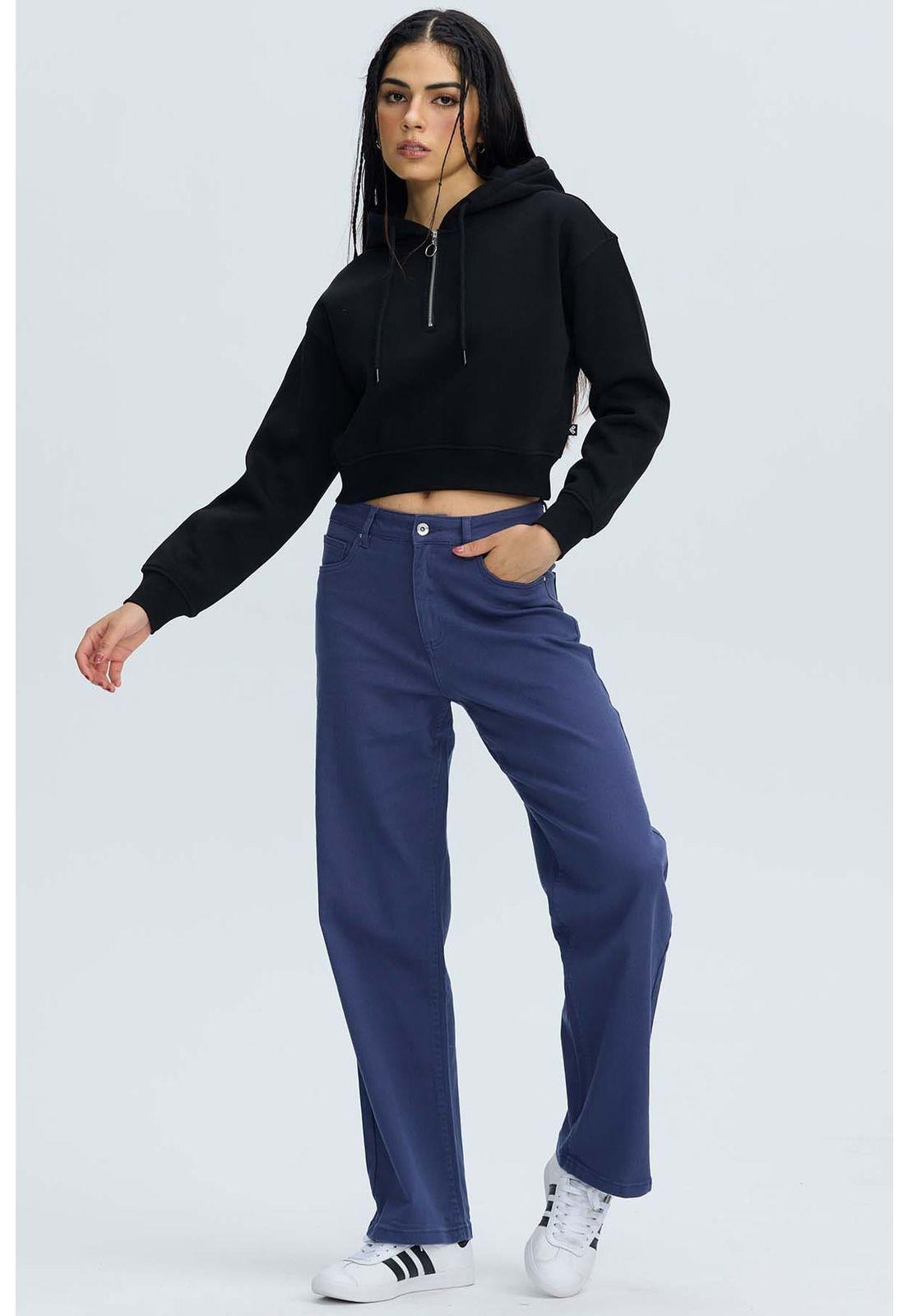 Polerón Mujer Medio Zipper Crop Negro-3