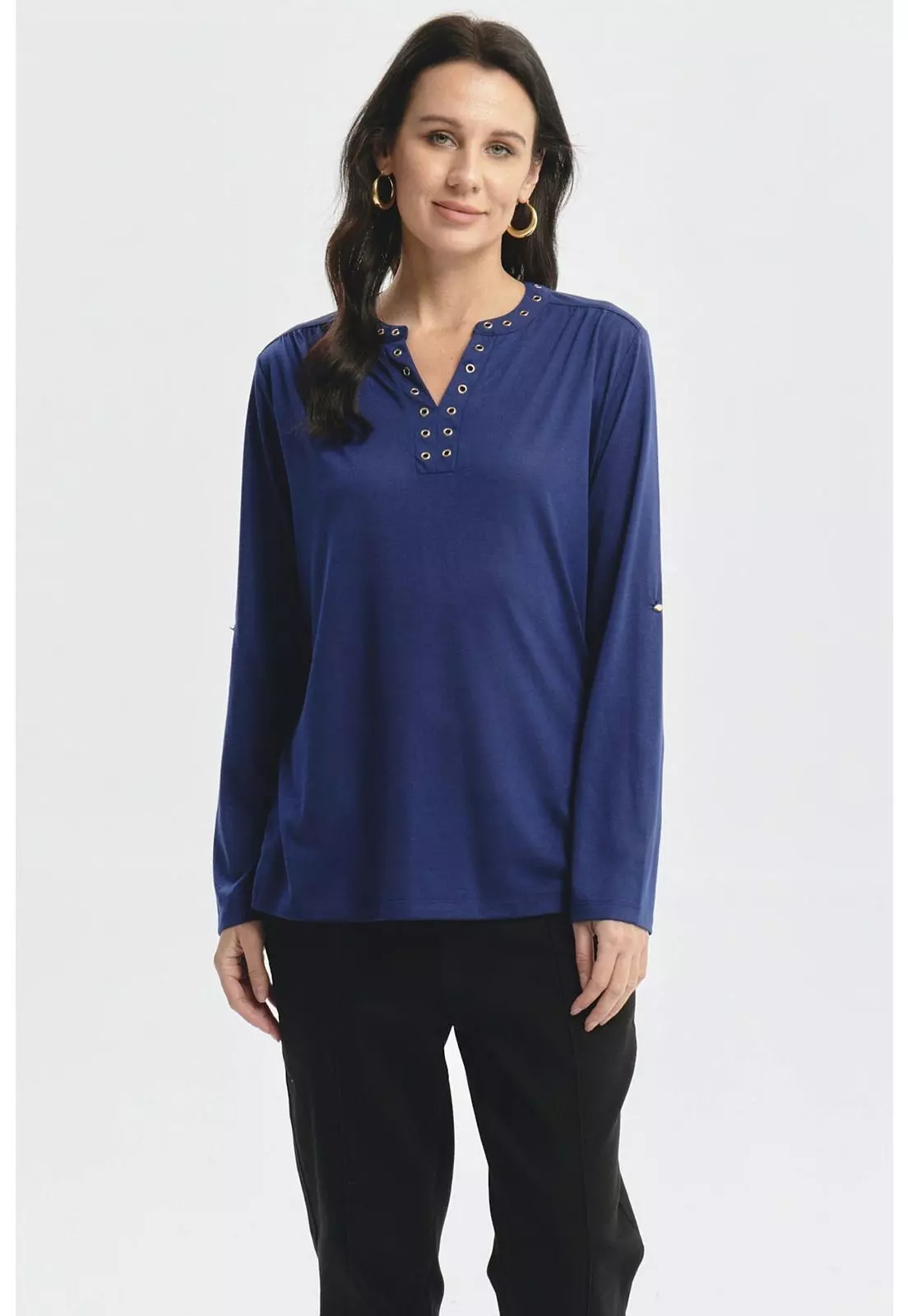 Polera Mujer Cuello Abotónado Azul-0