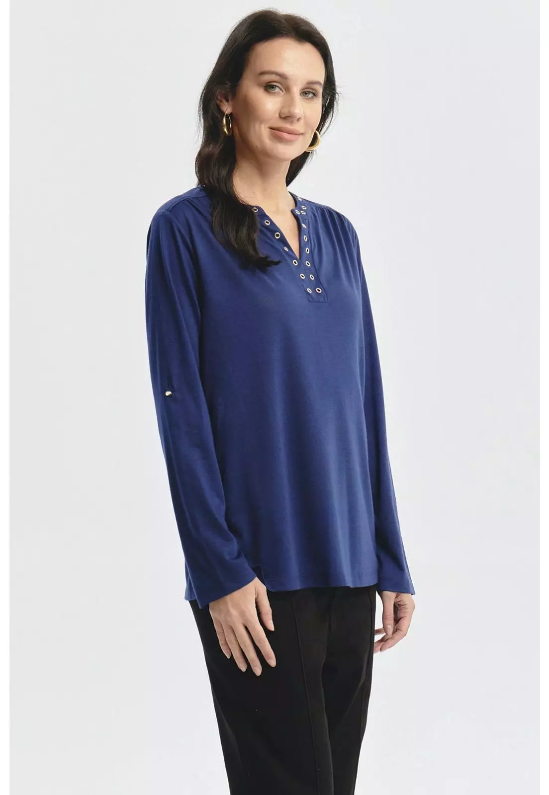 Polera Mujer Cuello Abotónado Azul-1