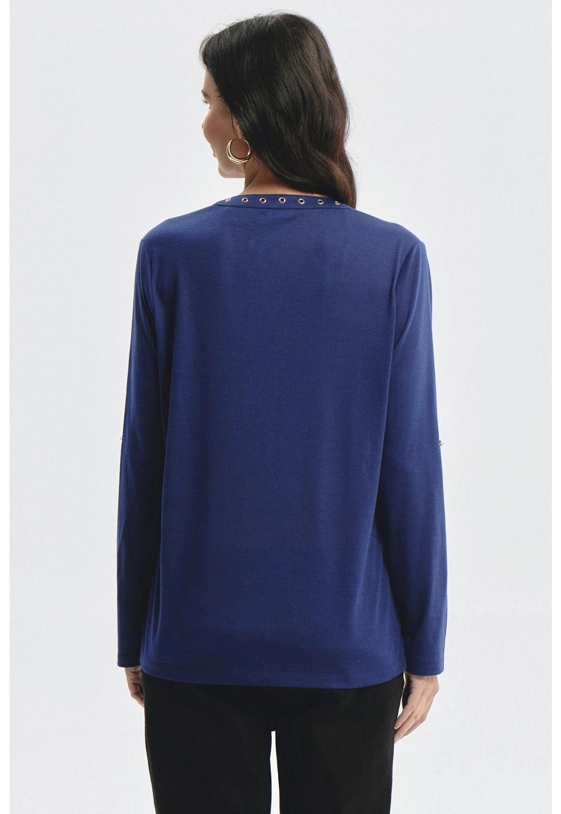 Polera Mujer Cuello Abotónado Azul-2