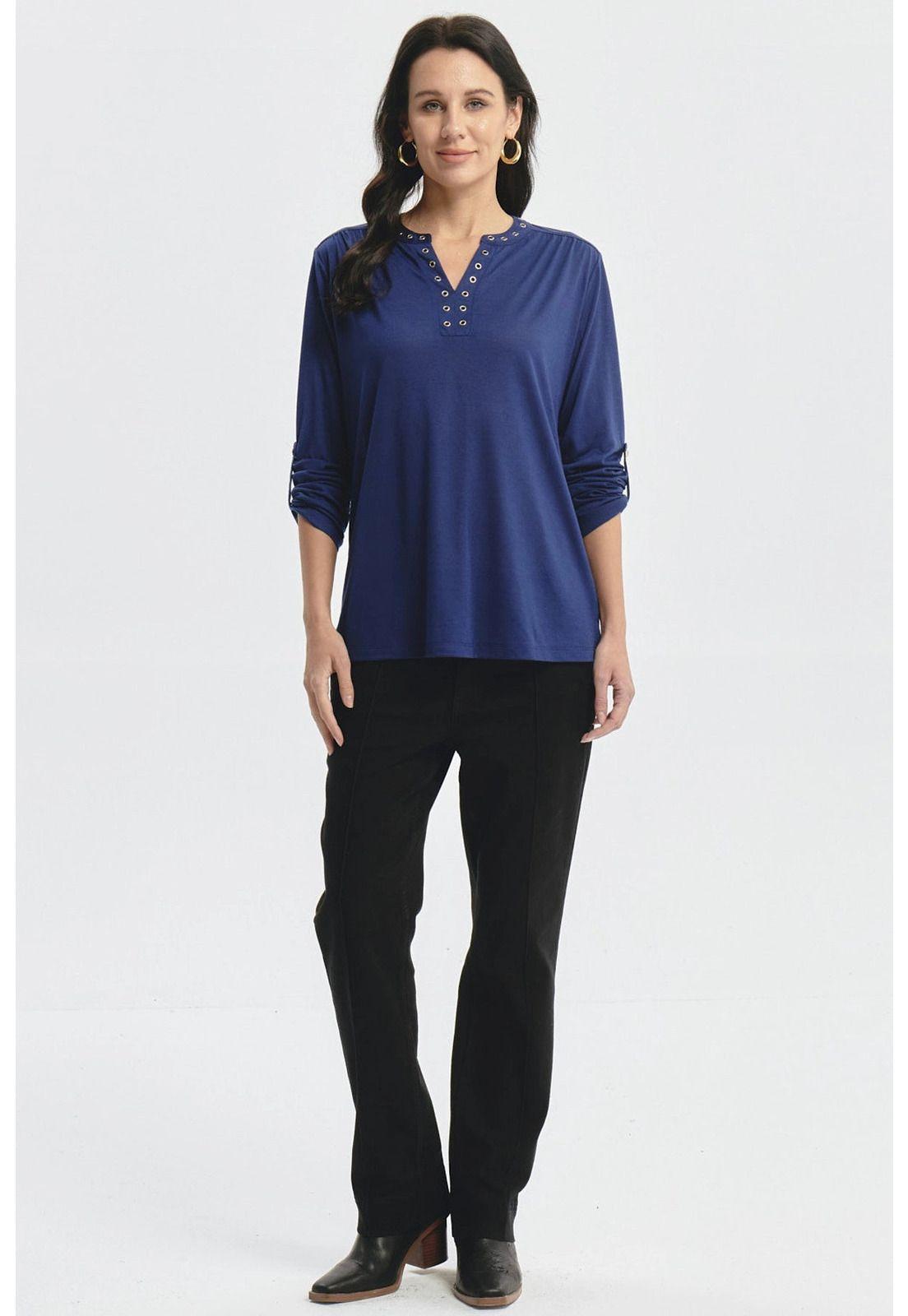 Polera Mujer Cuello Abotónado Azul-3