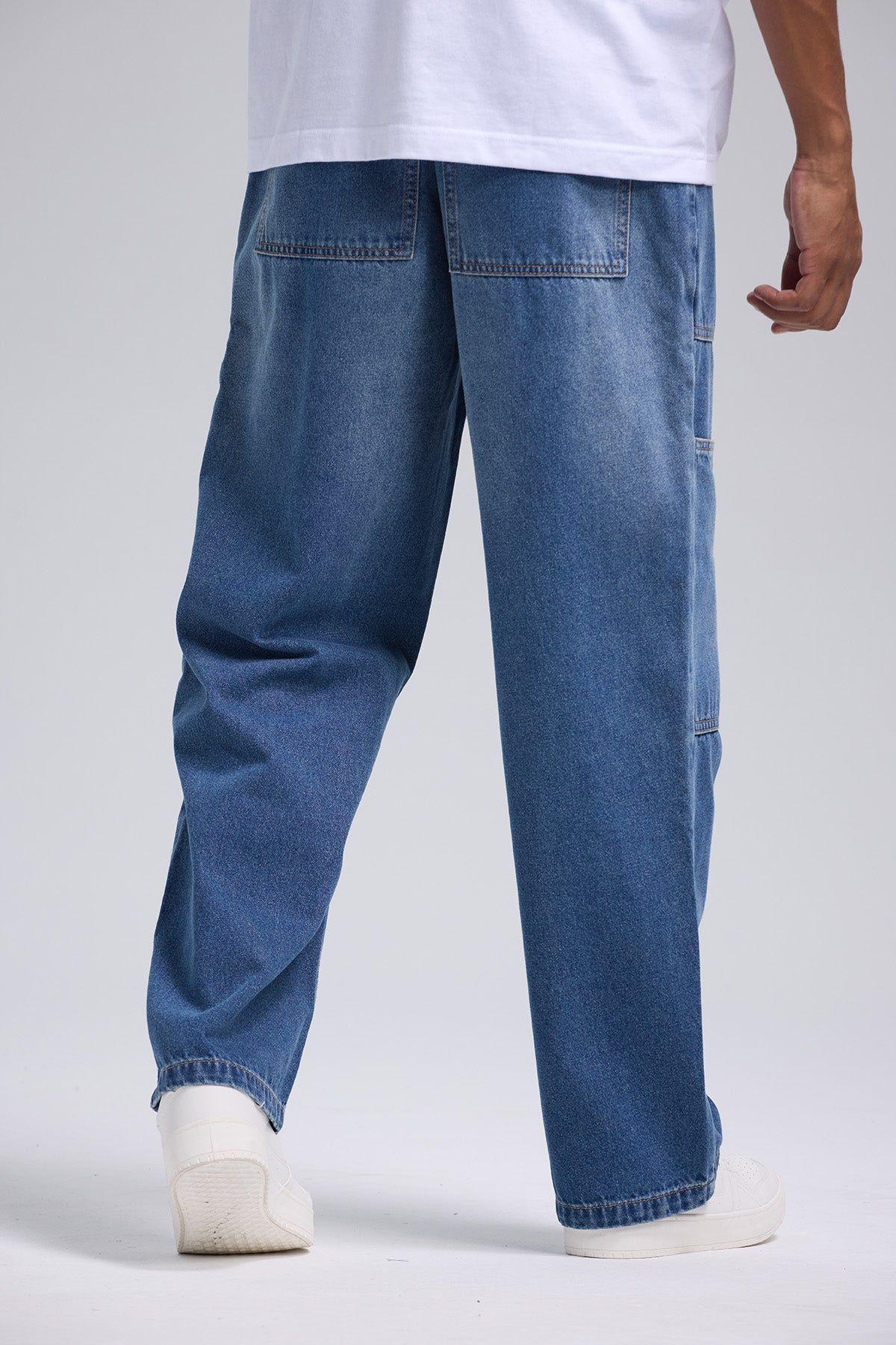 Jeans Hombre Relajado Con Parche Azul-2