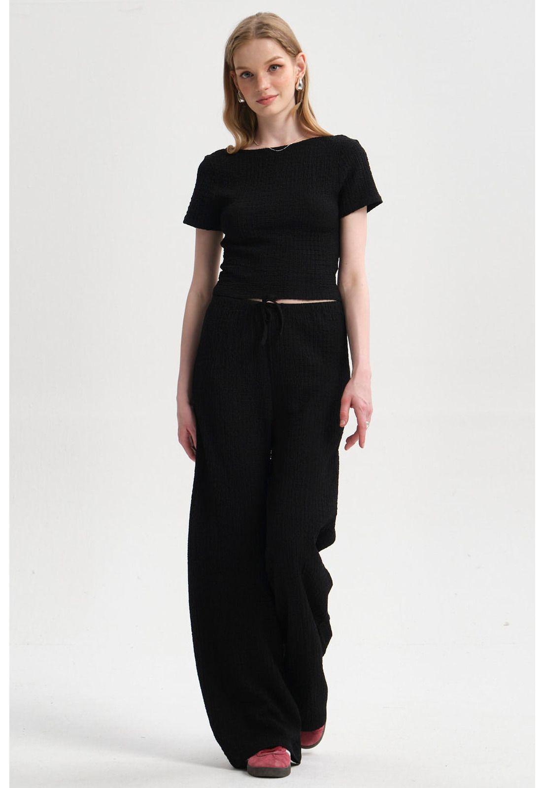 Pantalón Mujer Textura Negro-3