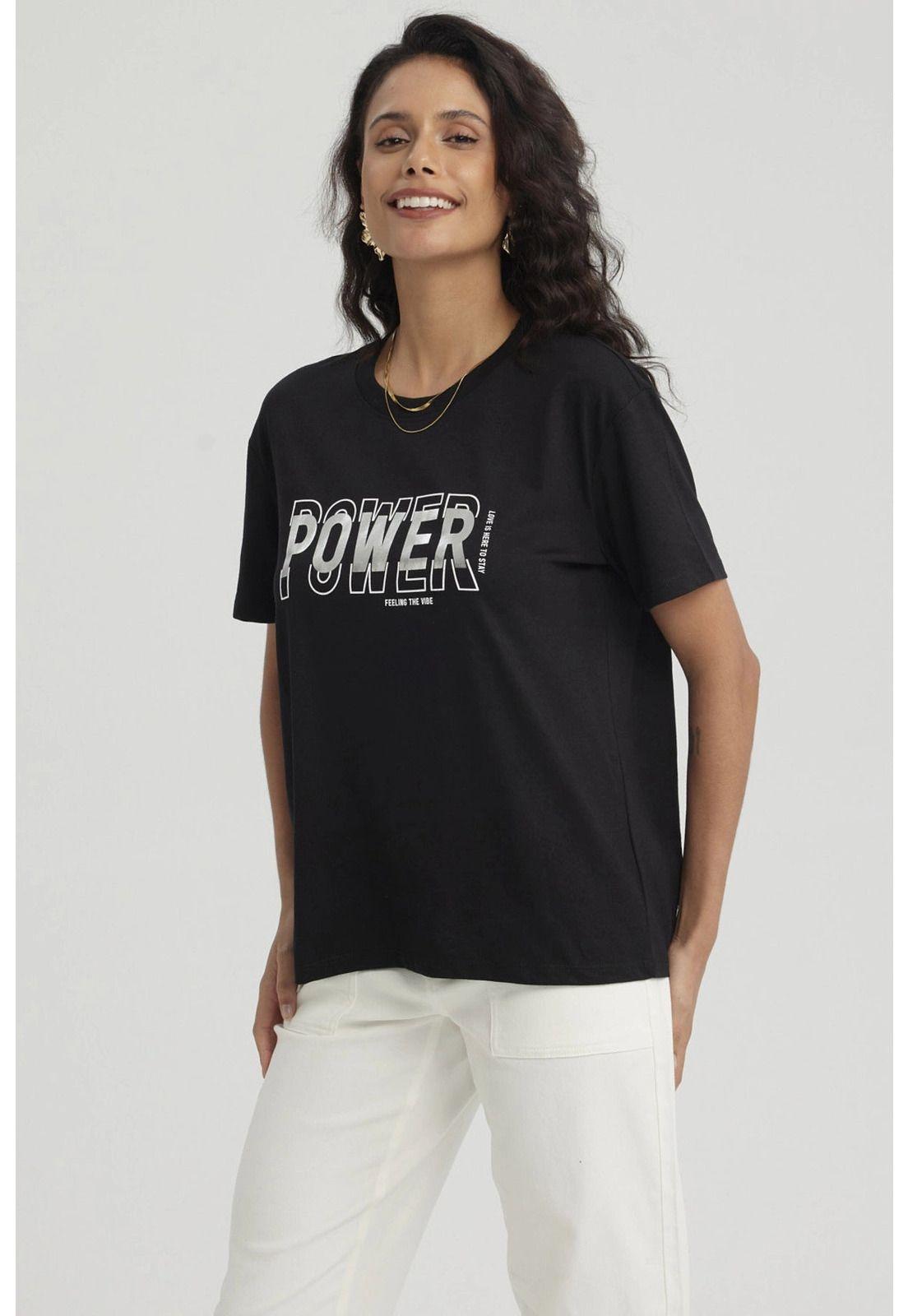 Polera Mujer Print Con Aplicación Negro - ll-5