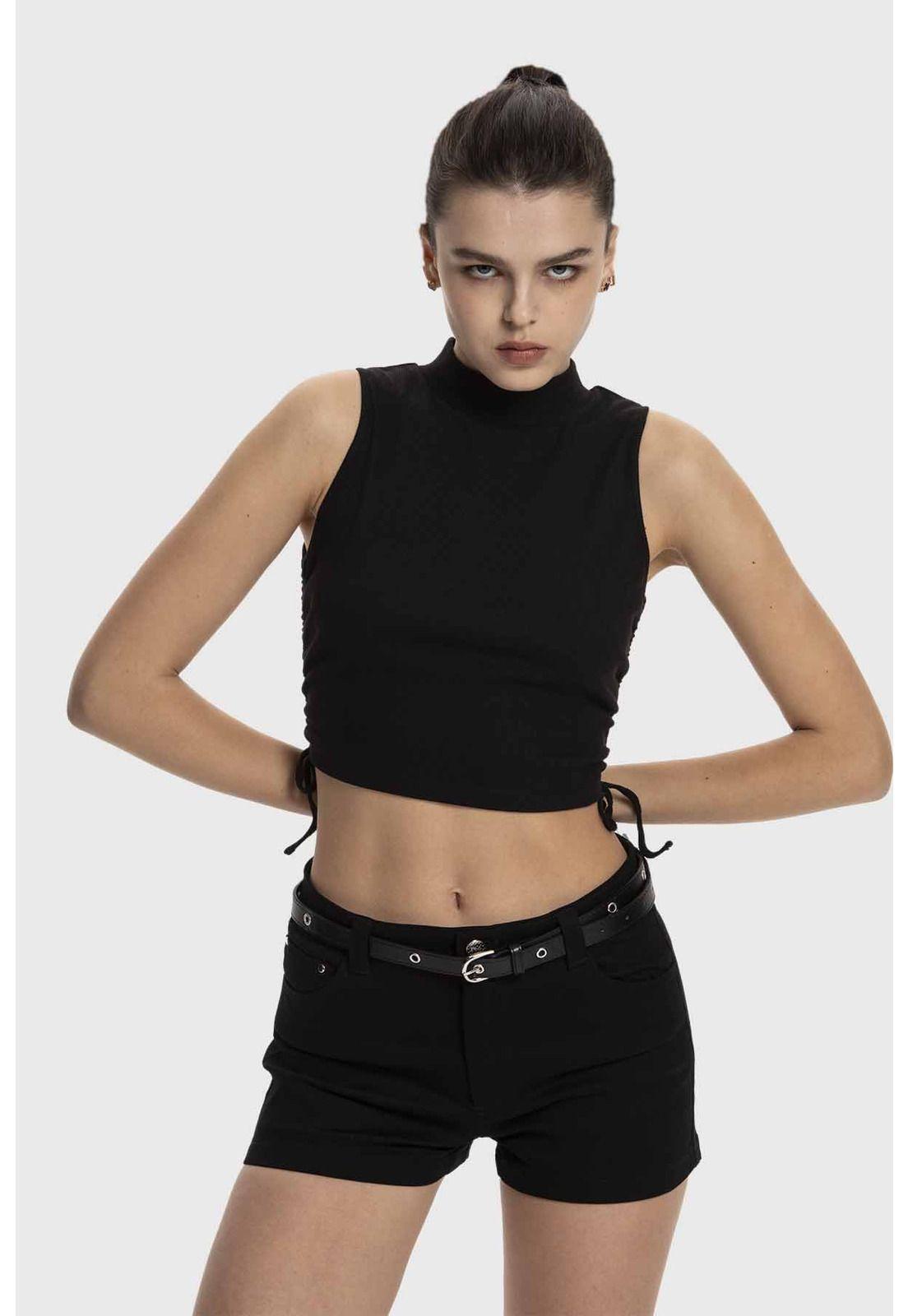 Polera Mujer Amarras Costados Negro-0