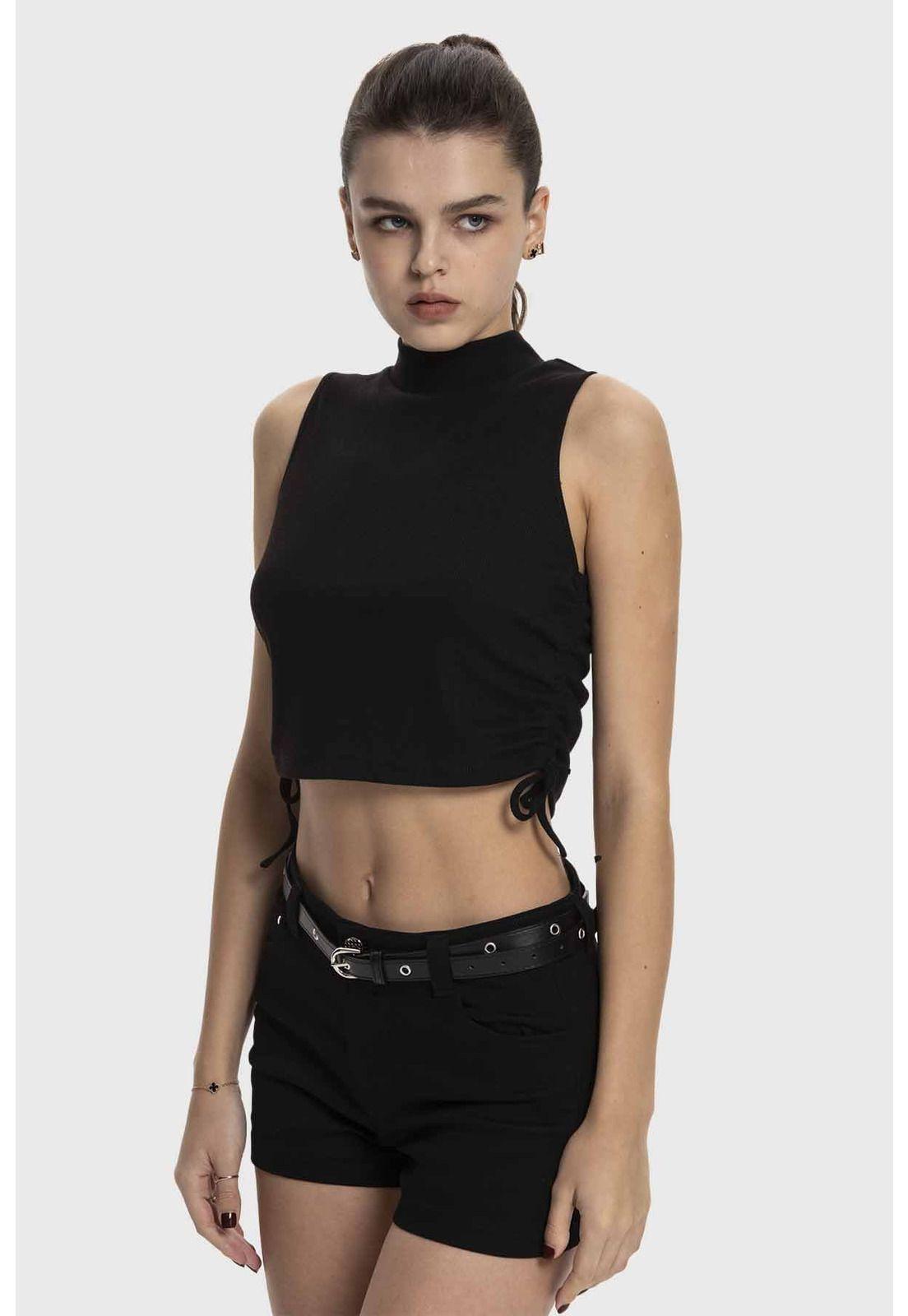 Polera Mujer Amarras Costados Negro-1