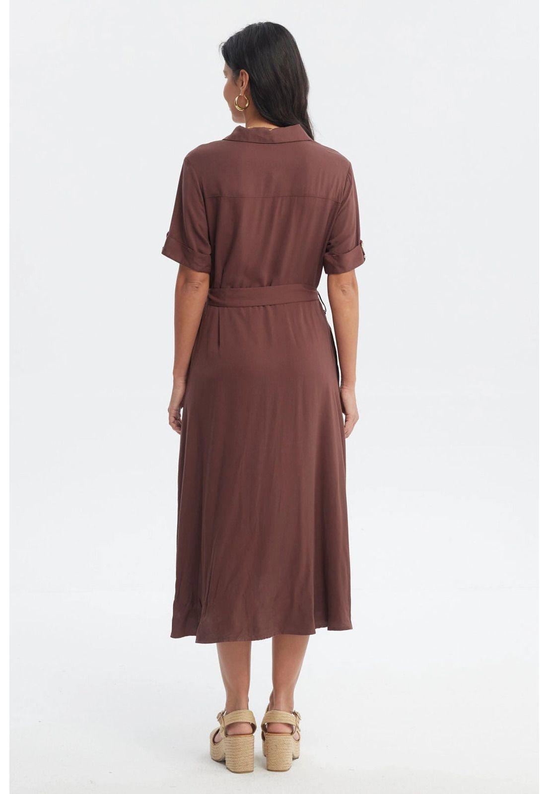 Vestido Mujer Camisero Con Cinturón Café Claro-2