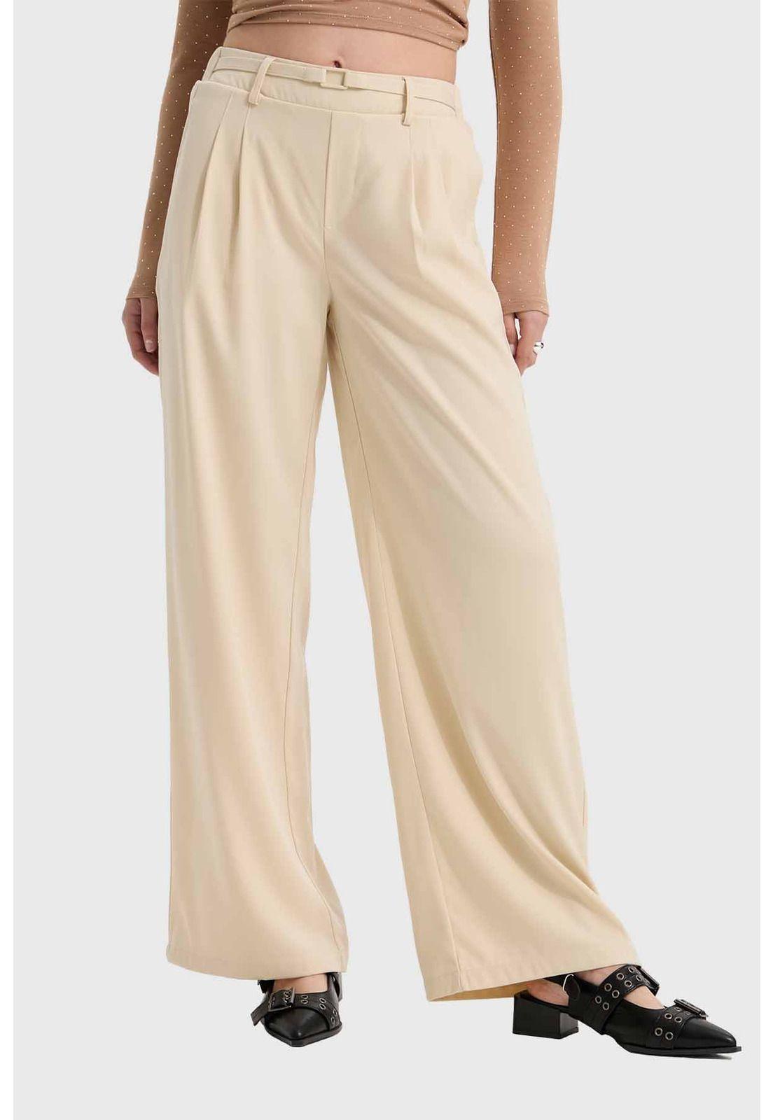 Pantalón Mujer Sastre Cinturón Beige-0