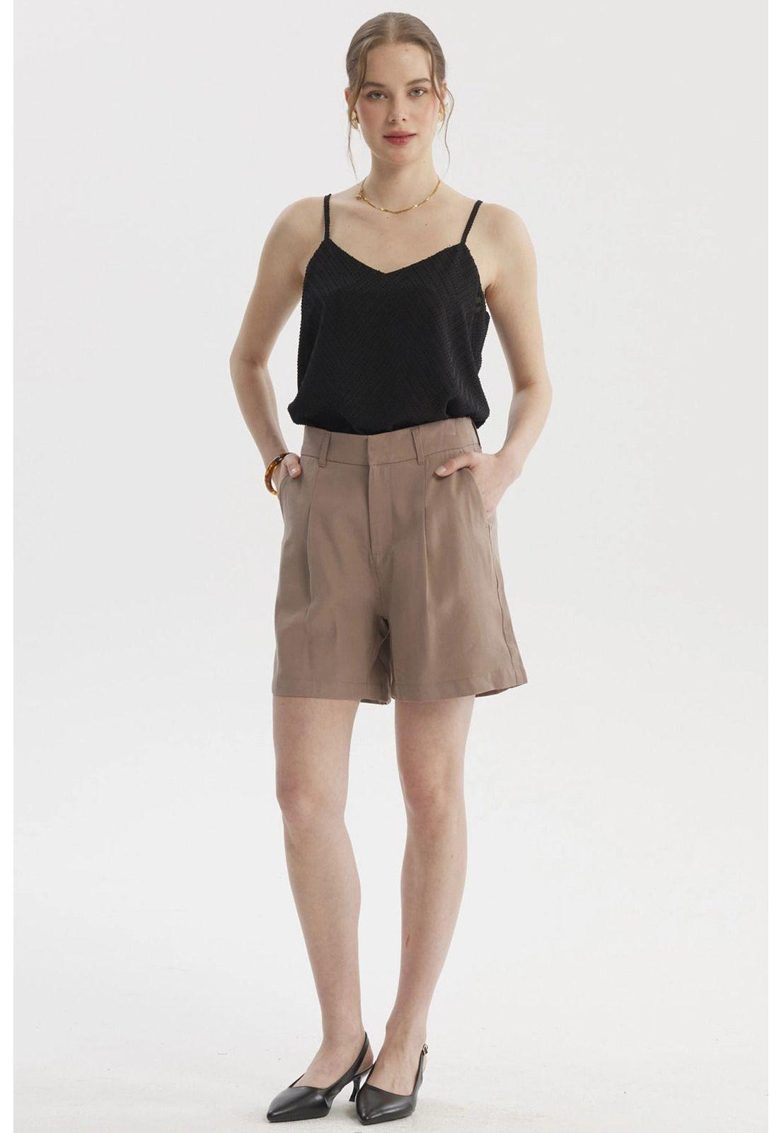 Short Mujer Sastrero Viscosa Pinzas Delanteras Beige-3