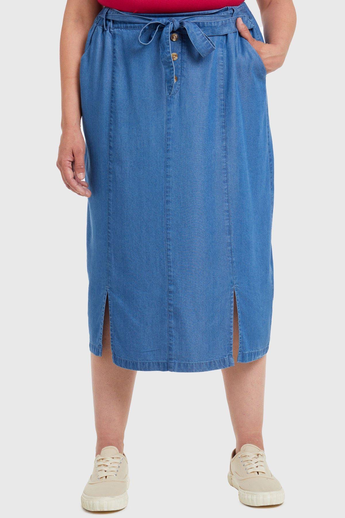 Falda Tencel Con Botones Azul-0