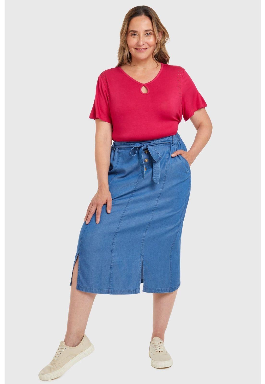 Falda Tencel Con Botones Azul-3