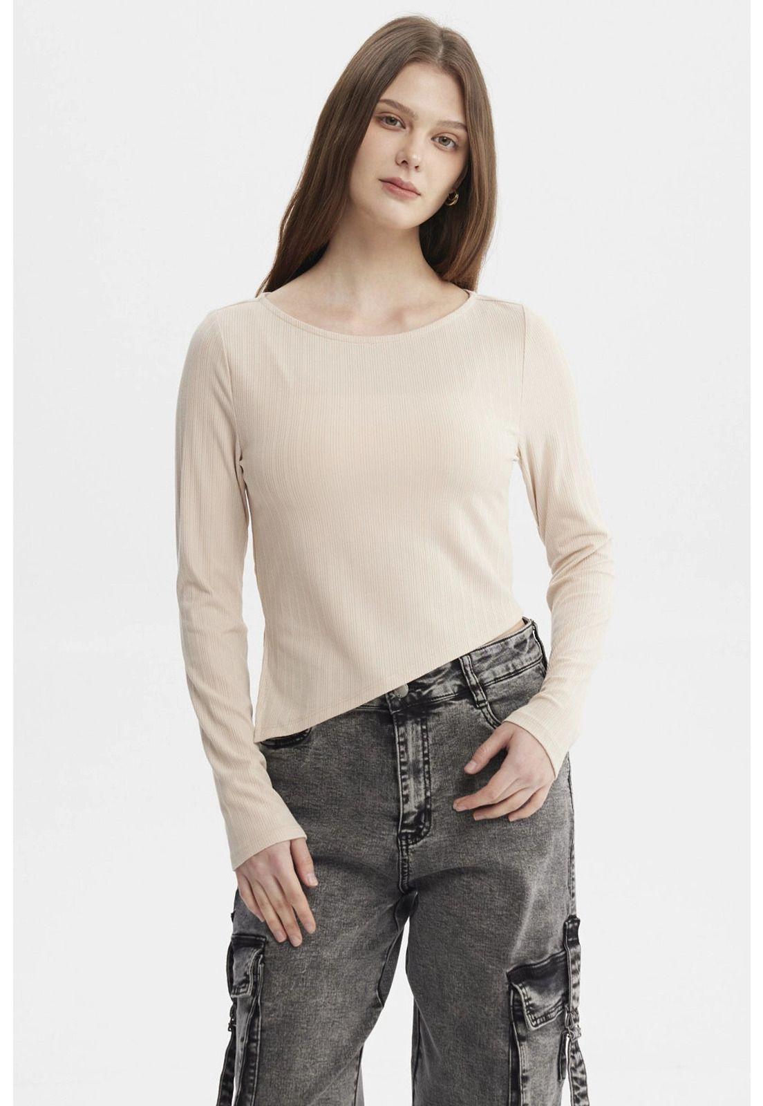 Polera Mujer Ojetillo En Costado Beige-0