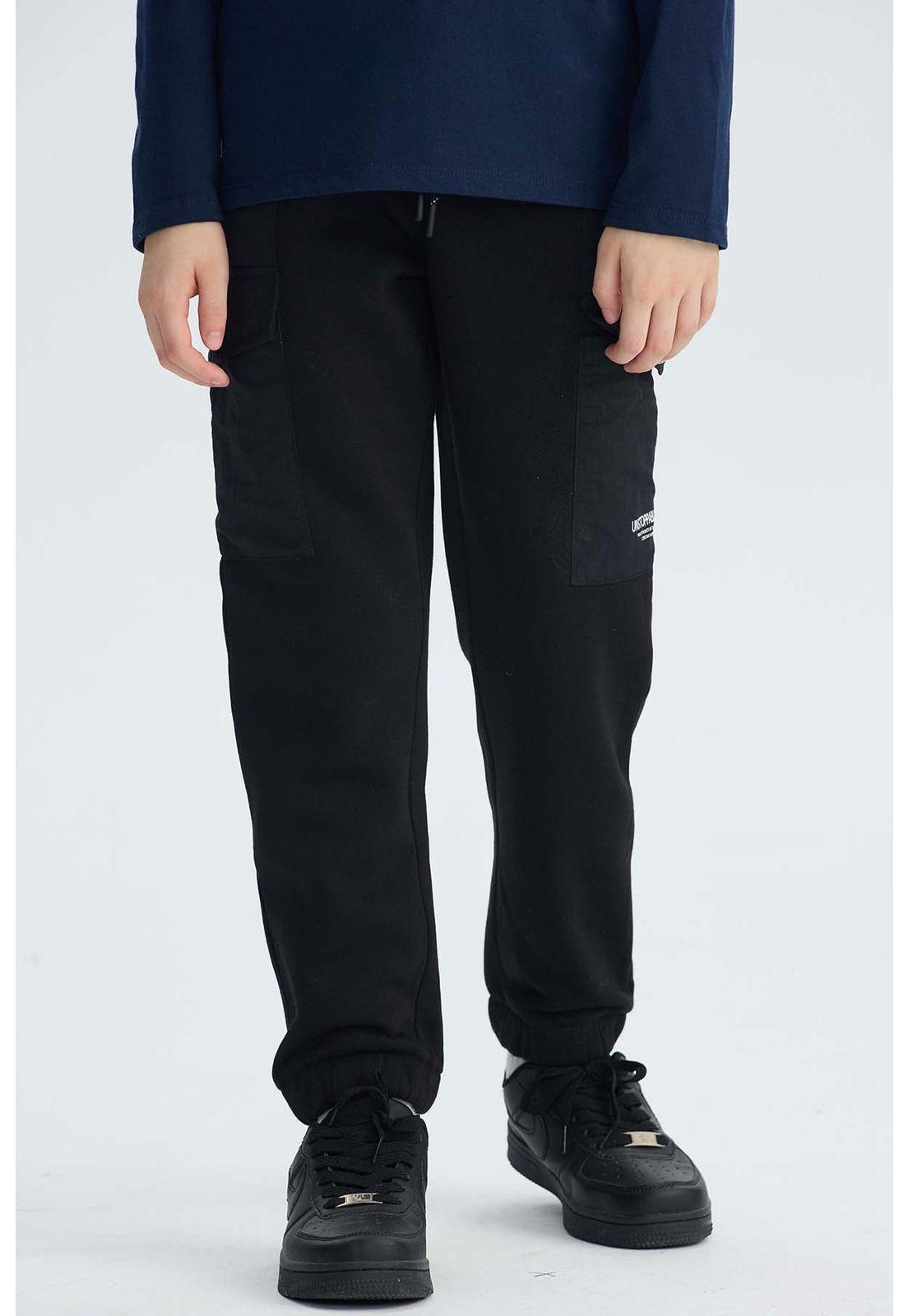 Pantalón Buzo Niño Jogger Cargo Negro - ll-0