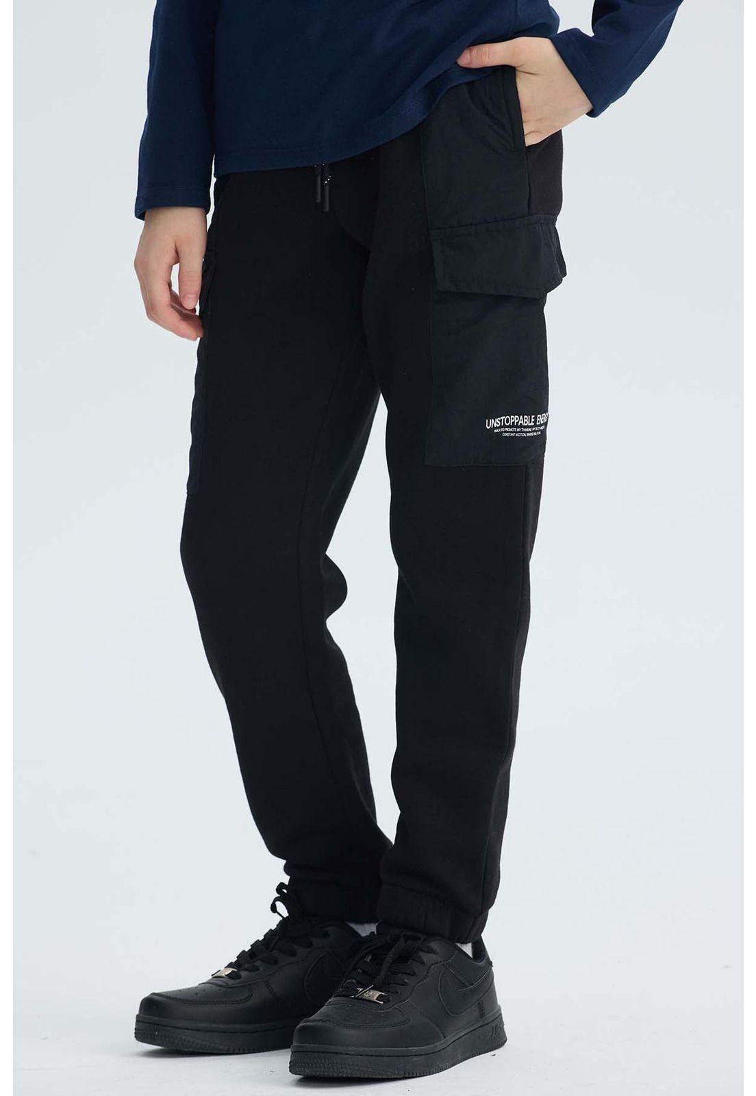 Pantalón Buzo Niño Jogger Cargo Negro - ll-1