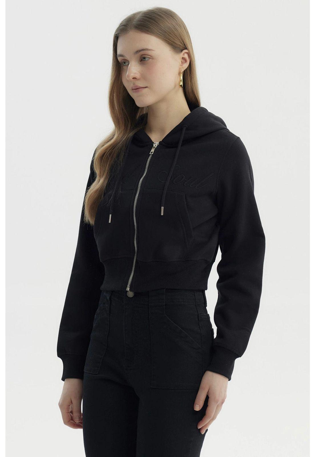 Polerón Mujer Full Zipper Negro - ll-1