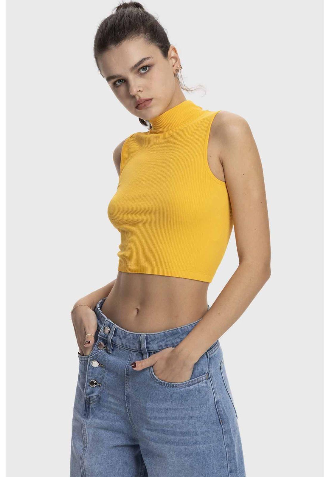 Polera Mujer Estilo Peto Mostaza-1