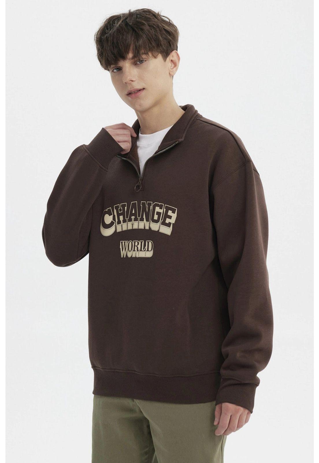 Polerón Hombre Slim Half Zipper Chocolate-1