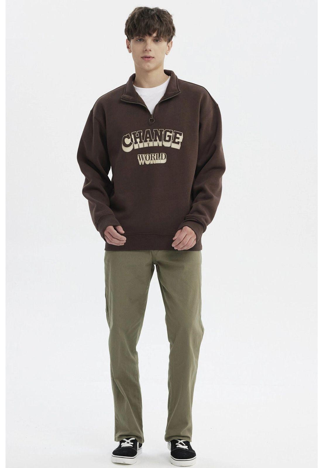 Polerón Hombre Slim Half Zipper Chocolate-3
