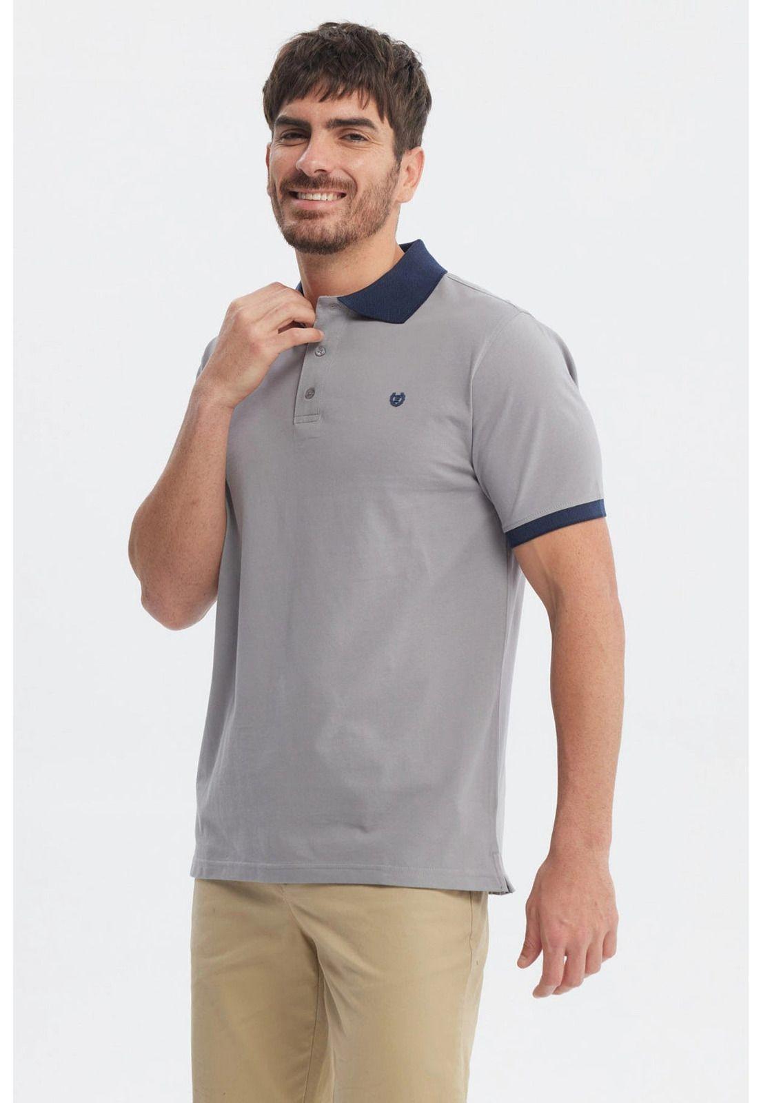Polera Hombre Slim Cuello Camisero Gris-1