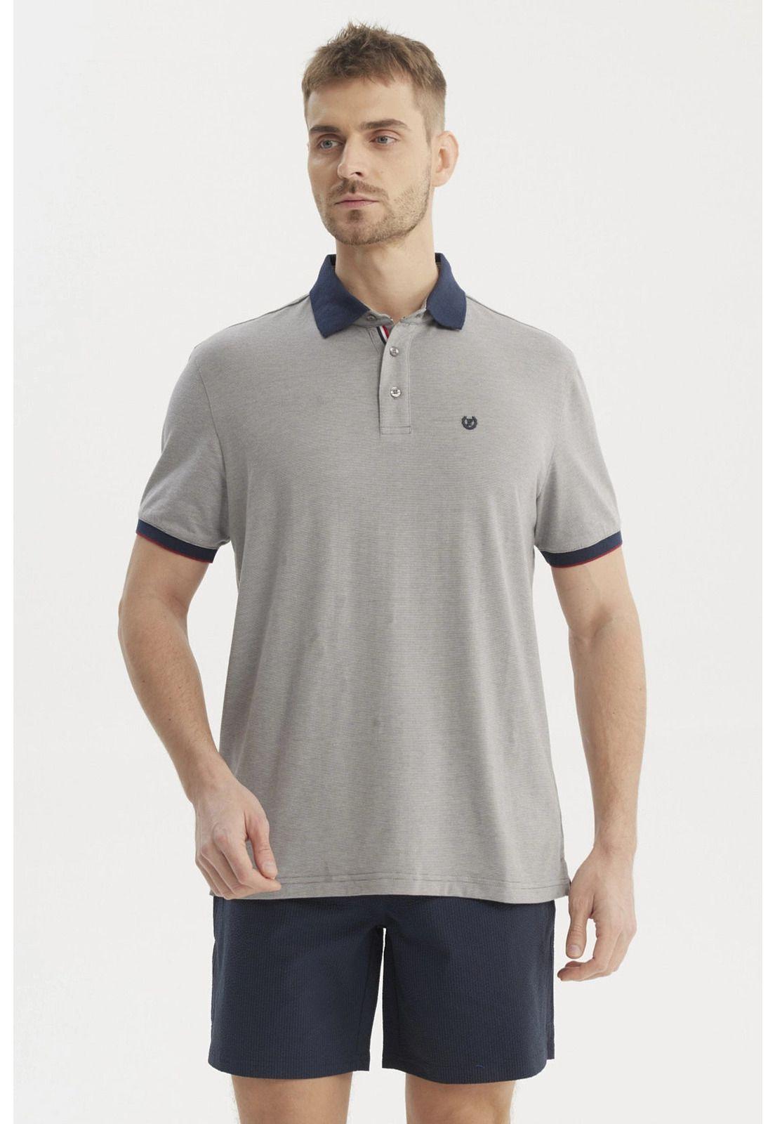 Polera Hombre Cuello Contraste Gris- ll-0