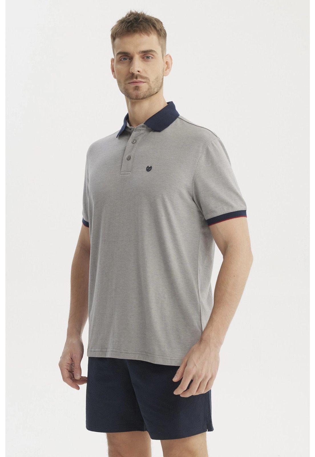 Polera Hombre Cuello Contraste Gris- ll-1