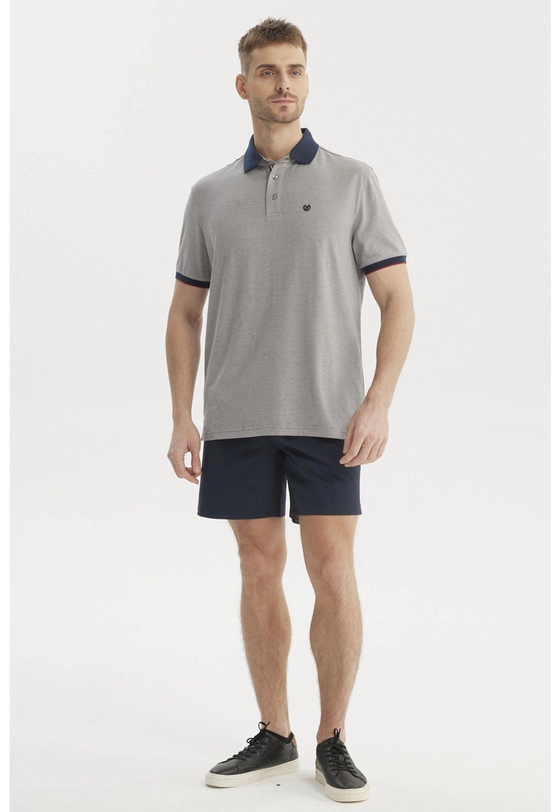 Polera Hombre Cuello Contraste Gris- ll-3