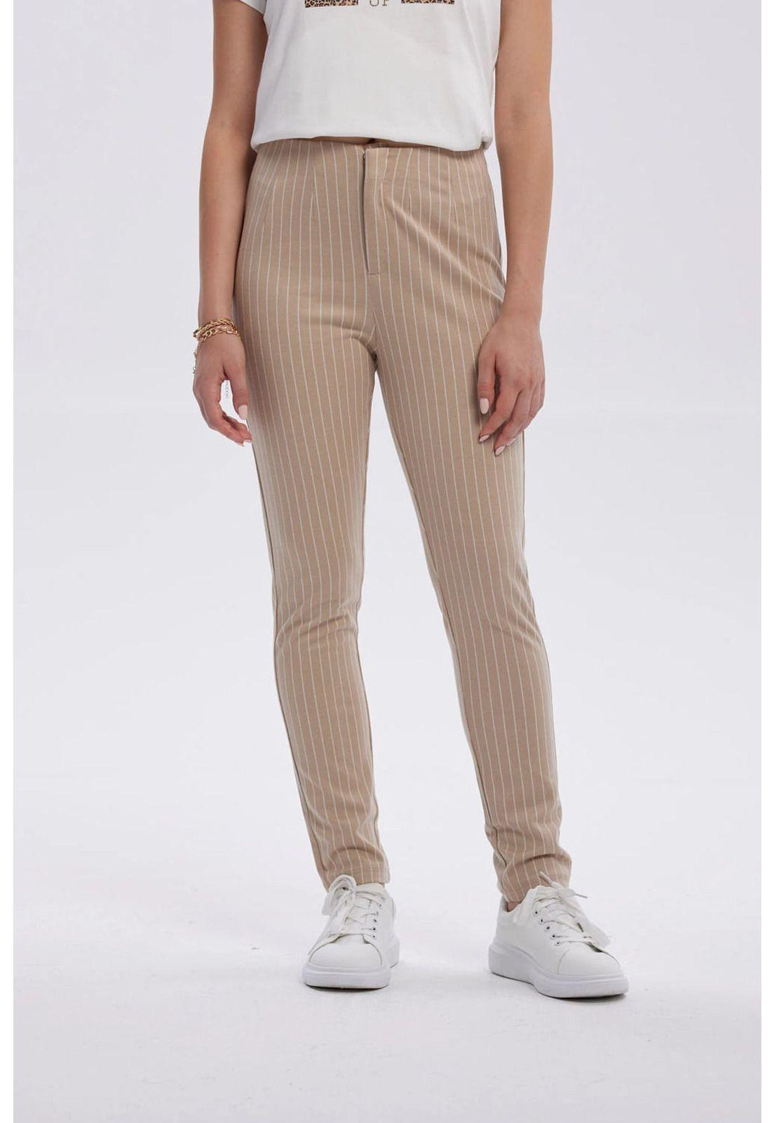 Calza Mujer Líneas Cierre Delantero Beige-0