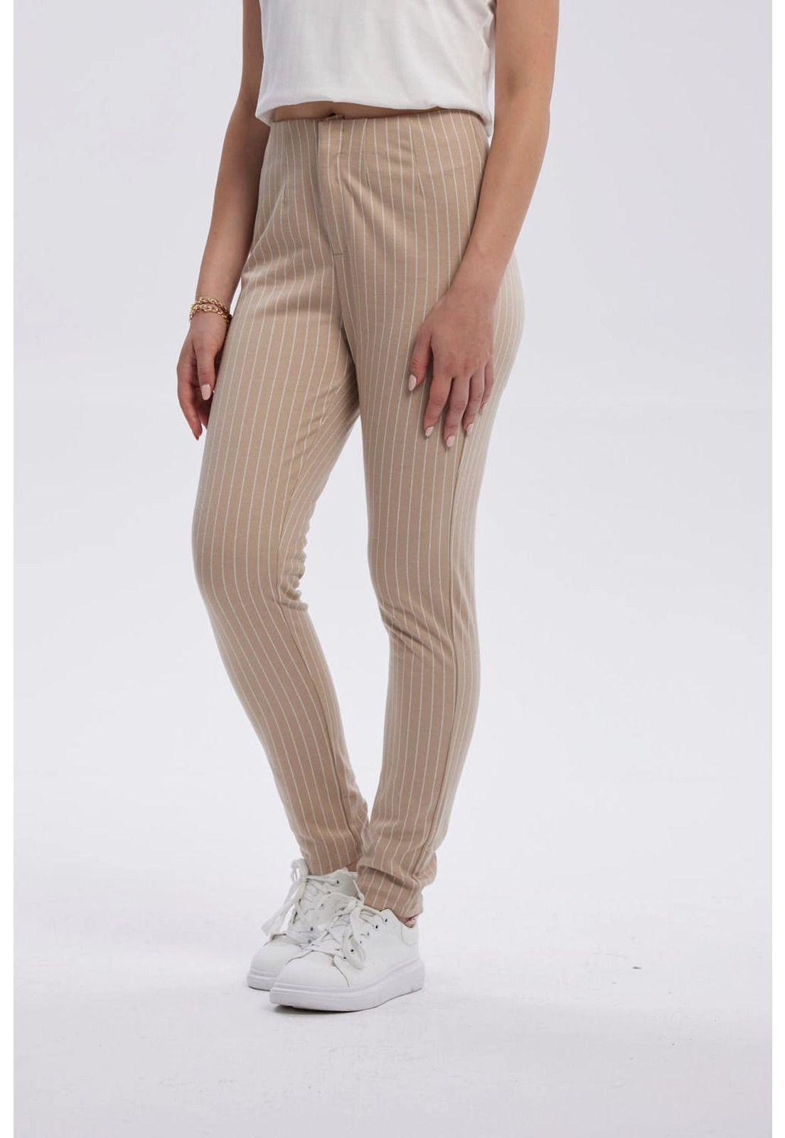 Calza Mujer Líneas Cierre Delantero Beige-1