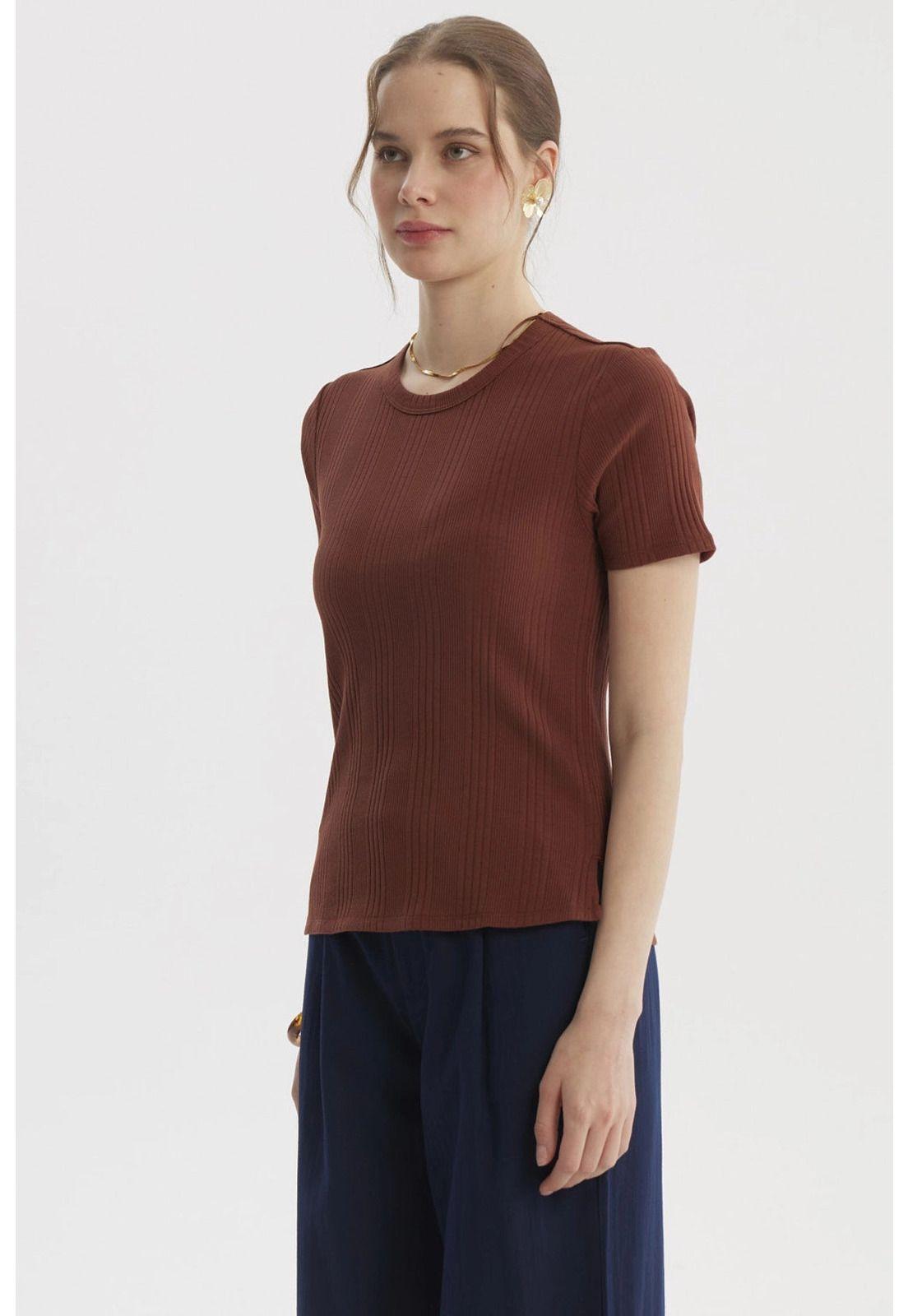 Polera Mujer Lisa Rib Café Oscuro-1