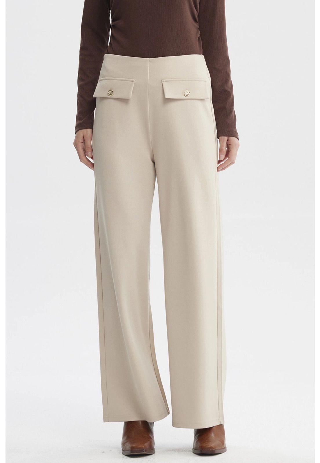 Pantalón Mujer Calce Recto Tapeta Botones Arena-0